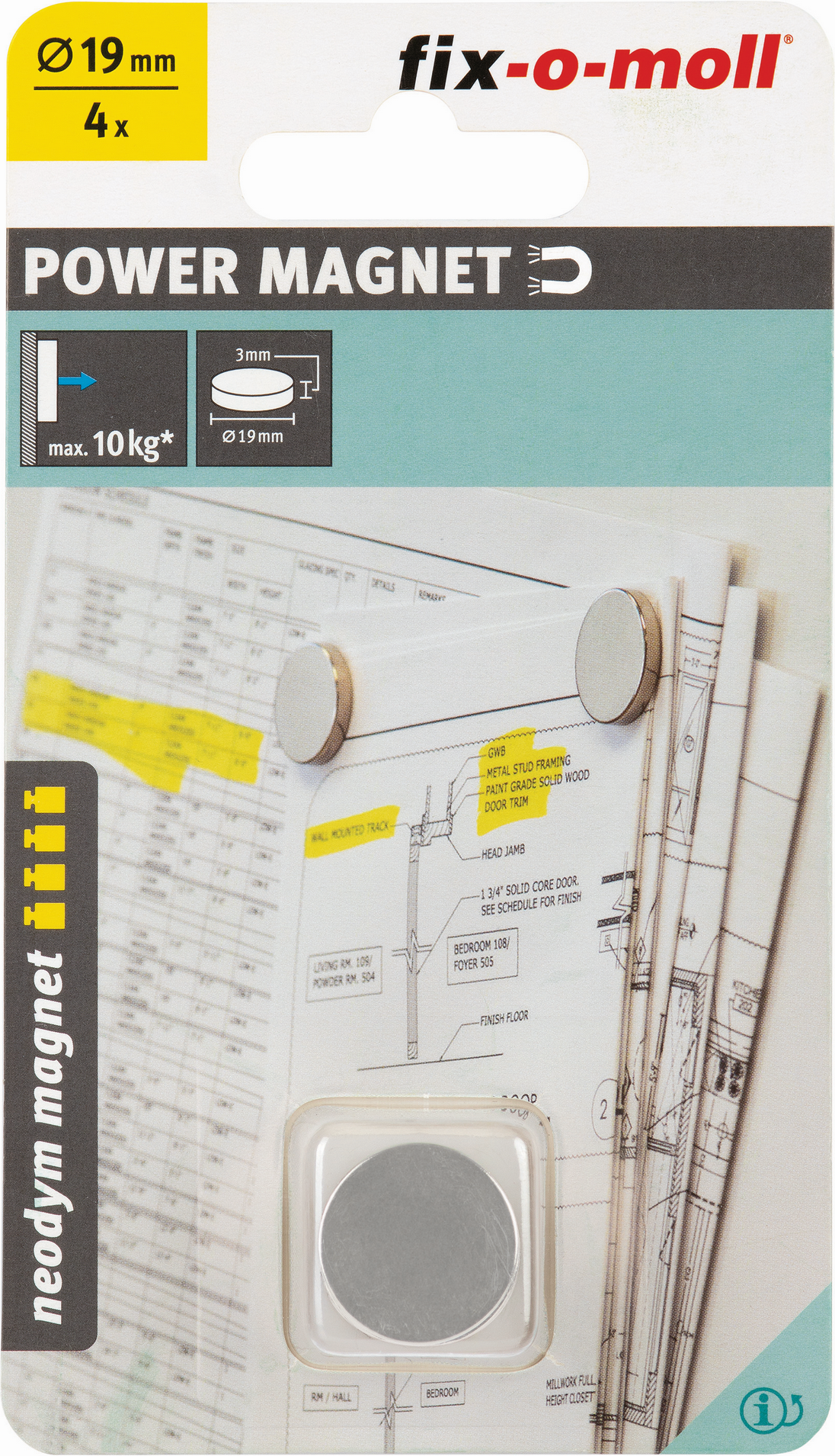 Fix-o-moll Magnetscheibe 'Neodym' silbern Ø 19 x 3 mm, 4 Stück