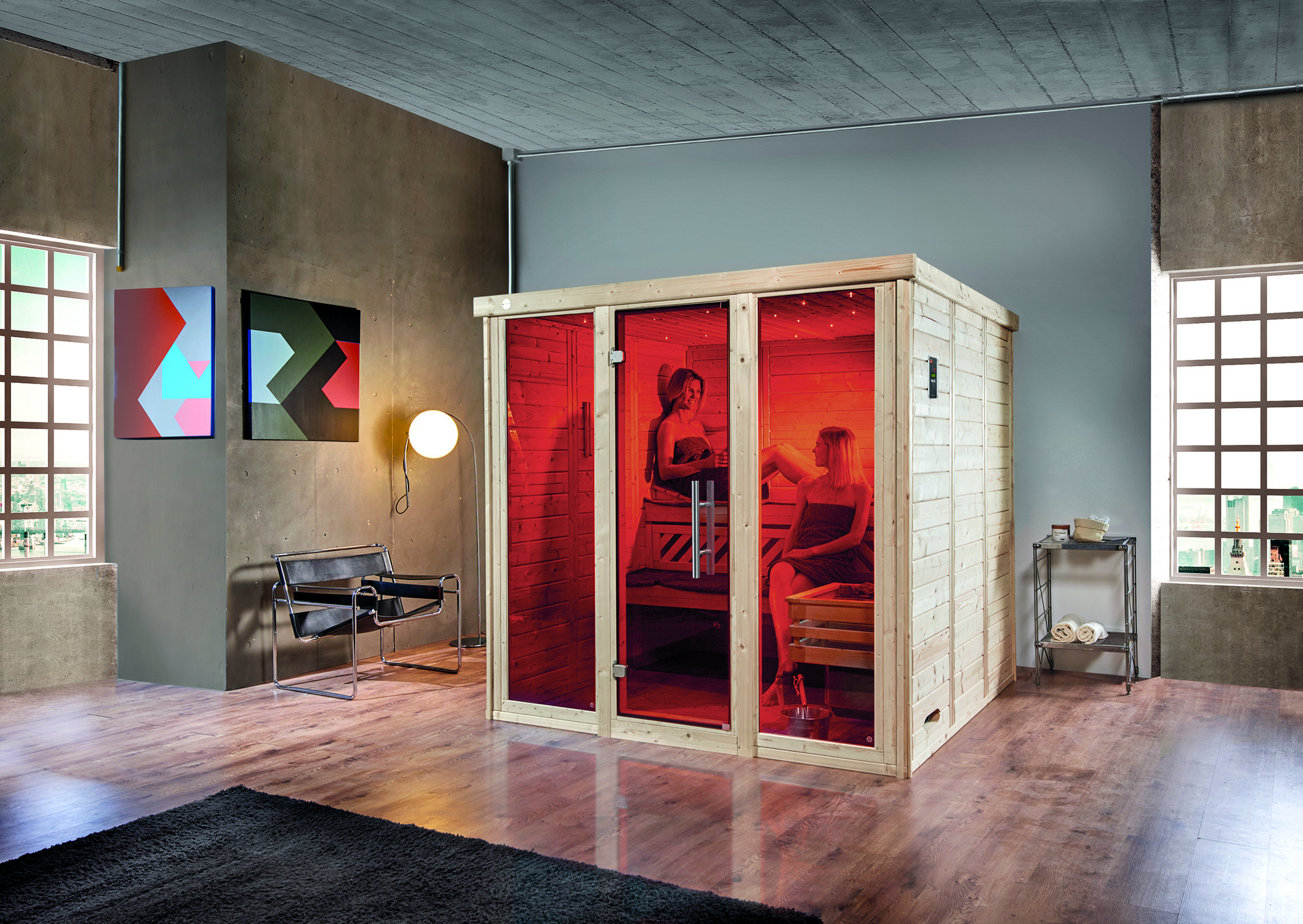 Weka Design-Sauna 'Kemi Panorama 3' 209 x 210 cm inklusive Ofen 'Bios', Glastür, Fenster