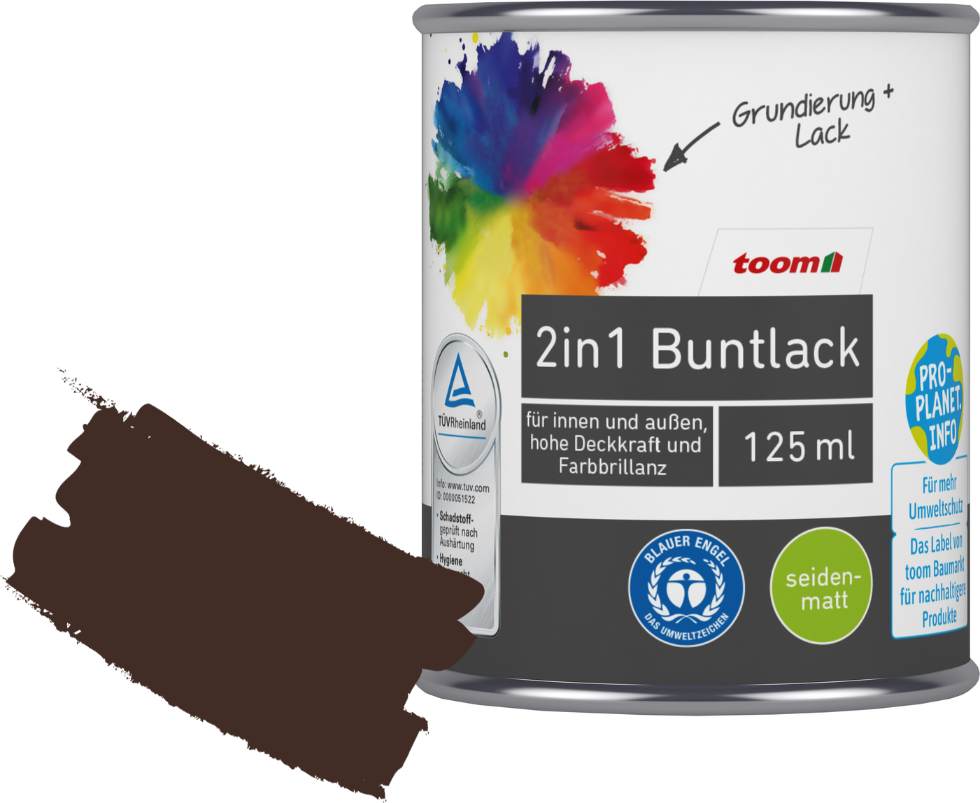 Thumbnail - toom 2in1 Buntlack 'Edelbraun' schokobraun seidenmatt 125 ml