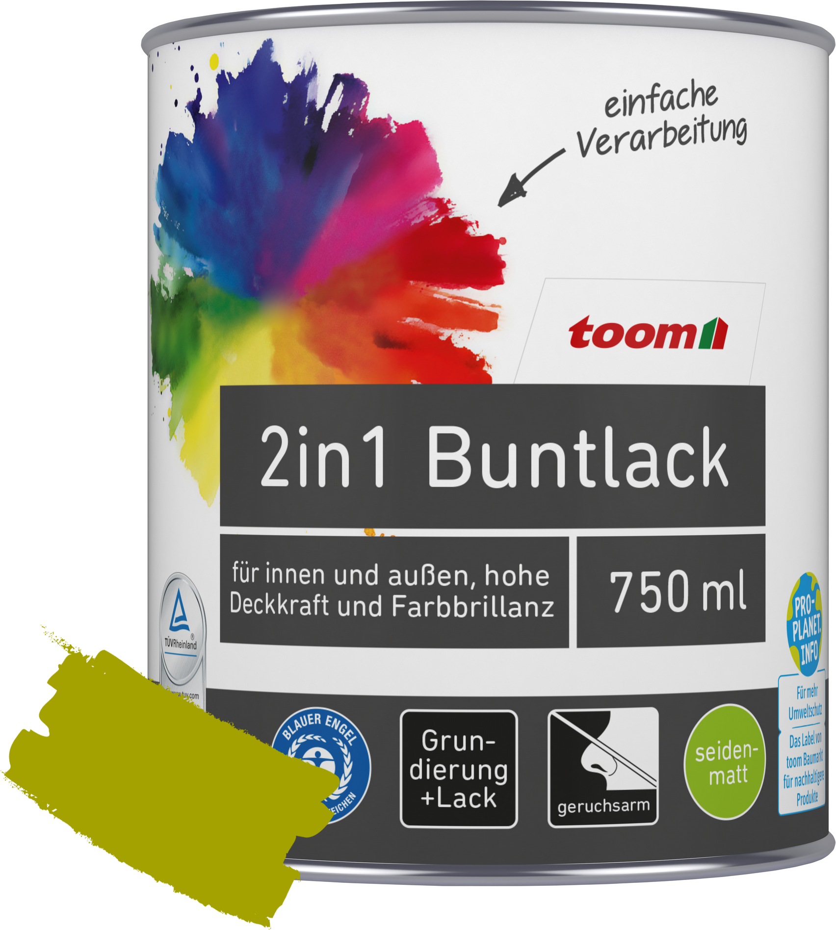 toom 2in1 Buntlack 'Frühlingswiese' limettengrün seidenmatt 750 ml