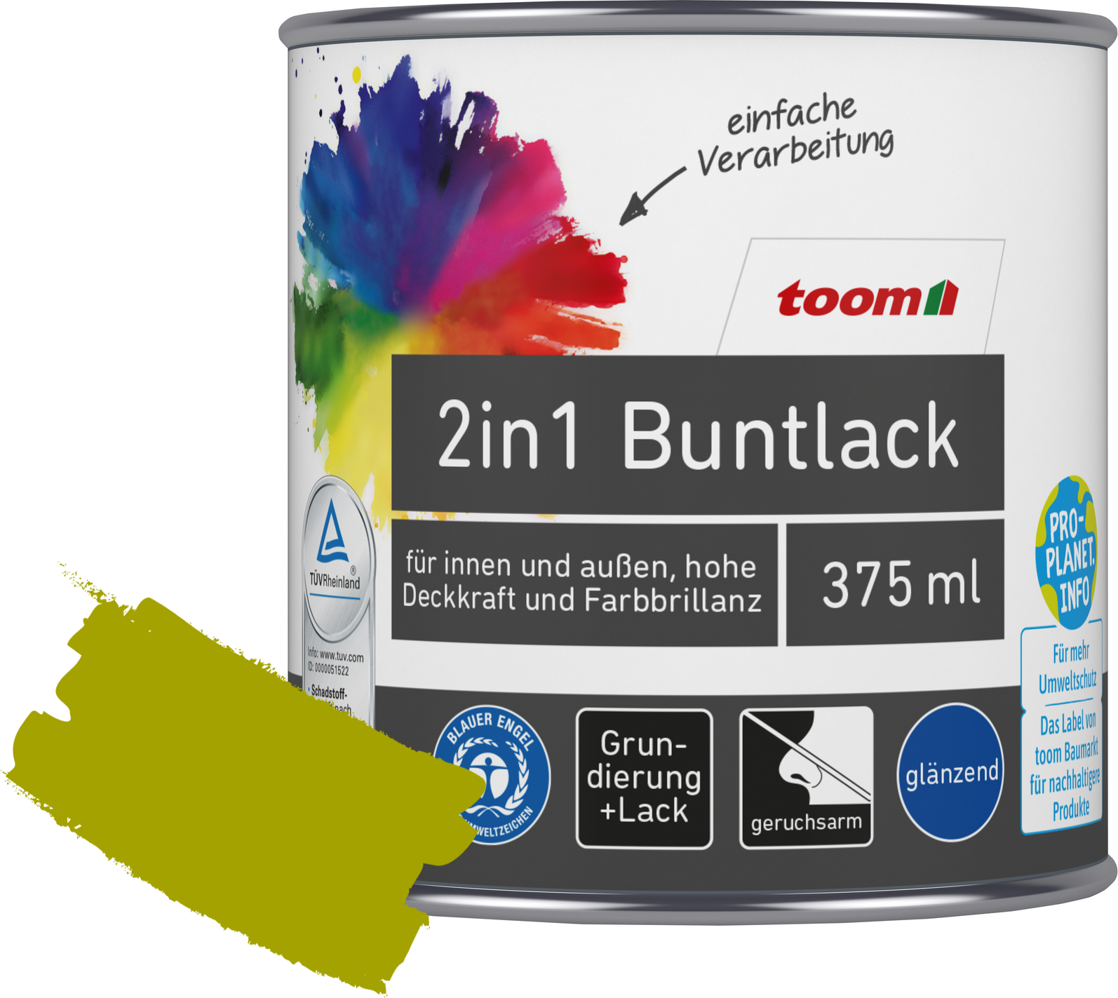 Thumbnail - toom 2in1 Buntlack 'Frühlingswiese' limettengrün glänzend 375 ml