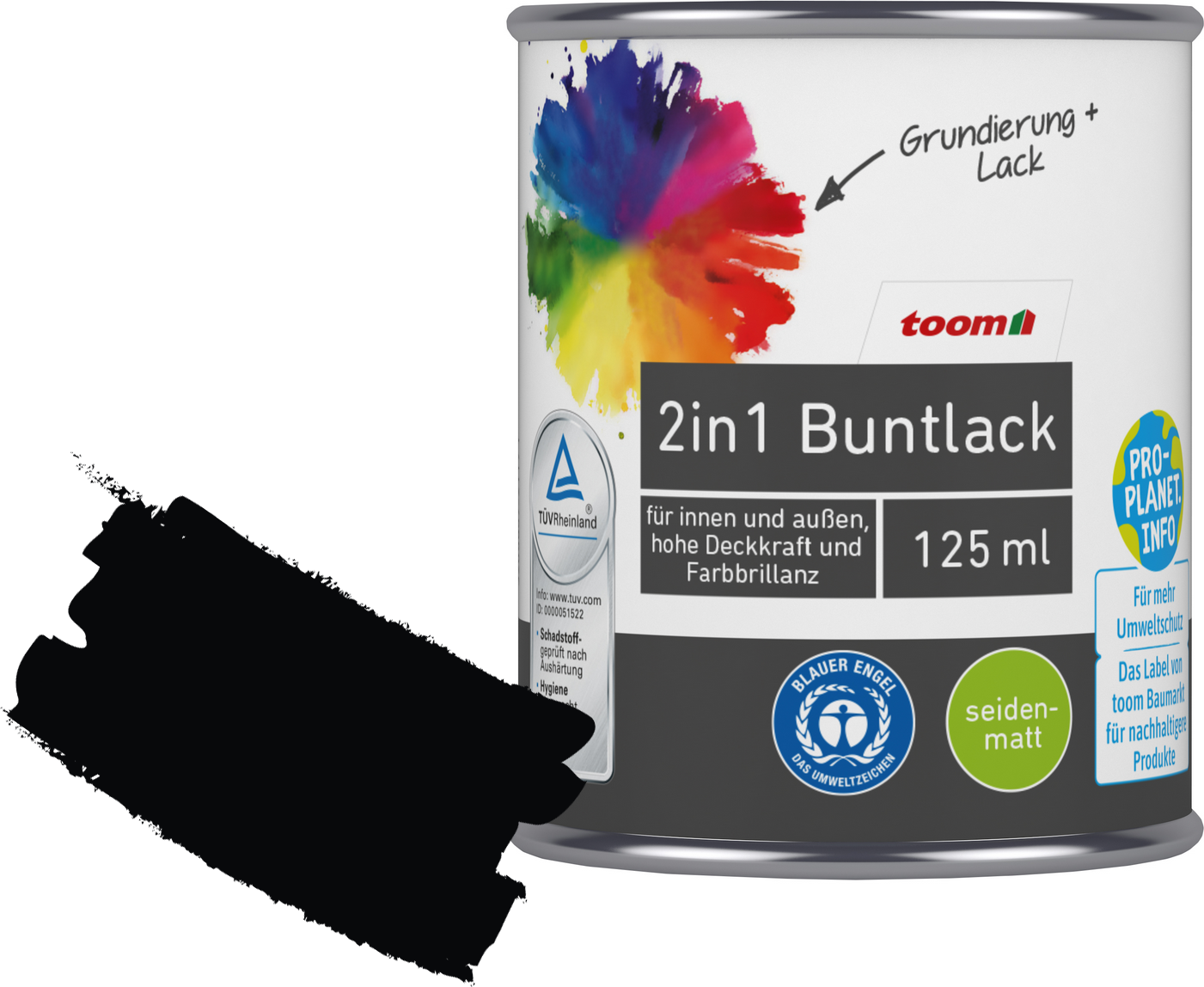 Thumbnail - toom 2in1 Buntlack 'Mitternacht' tiefschwarz seidenmatt 125 ml