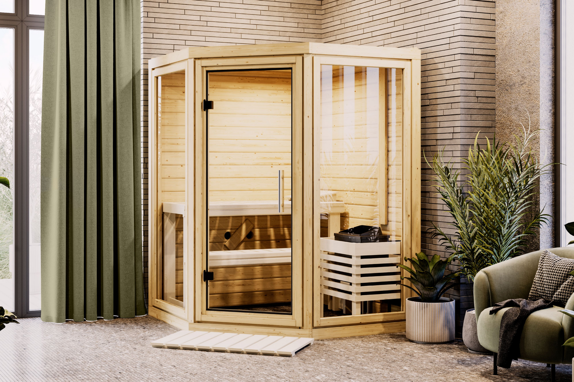 Karibu Sauna 'Yumalie' naturbelassen 158 x 207 x 158 cm