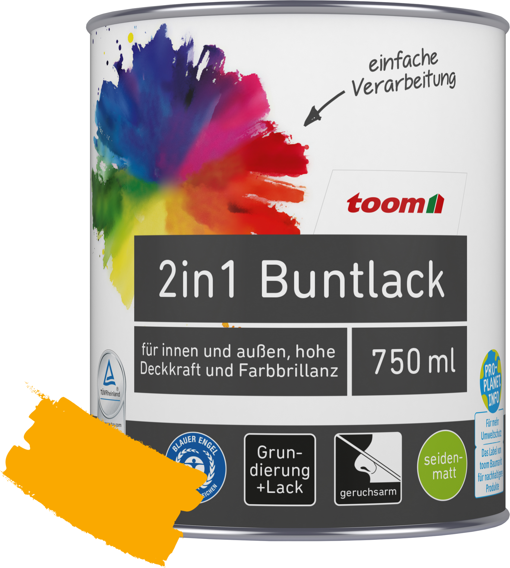 Thumbnail - toom 2in1 Buntlack 'Sonnenblume' orangegelb seidenmatt 750 ml