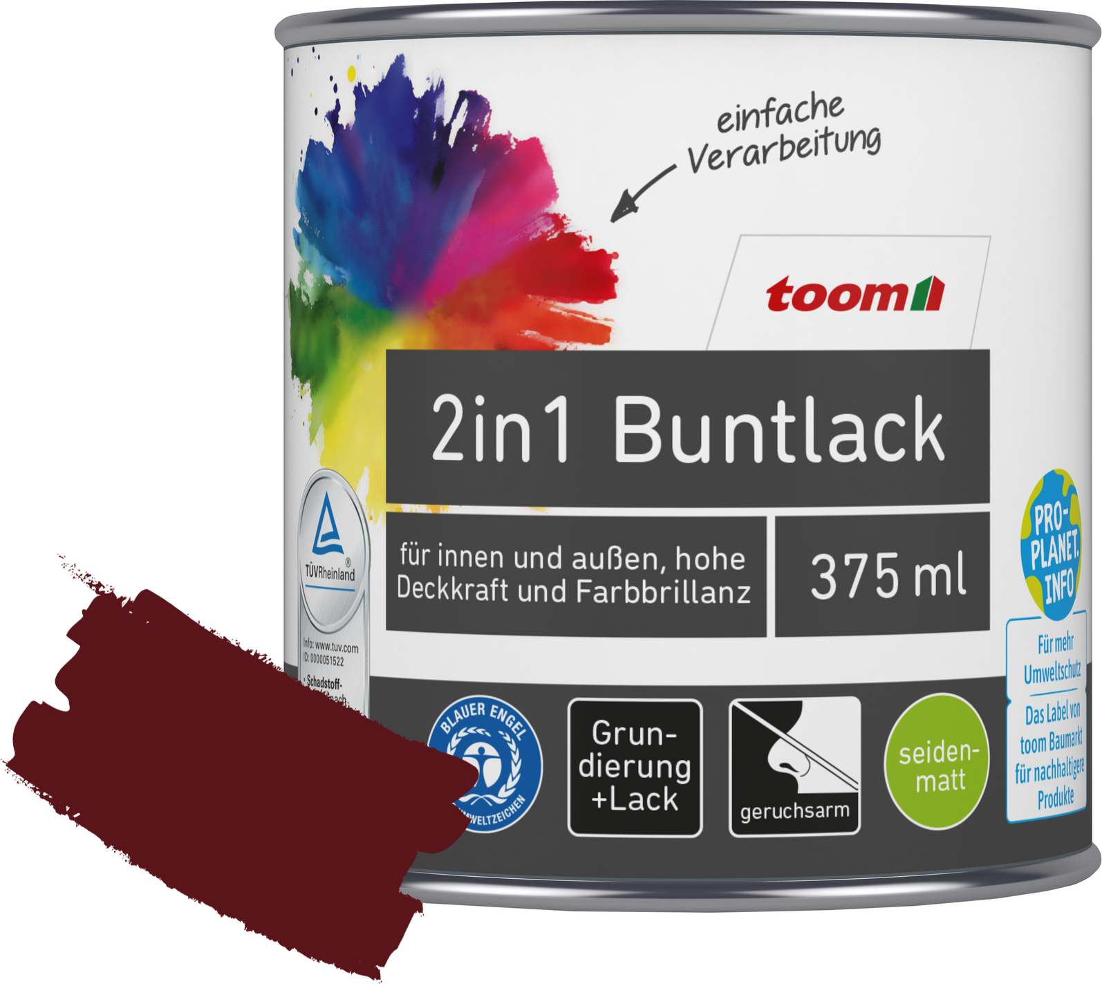 toom 2in1 Buntlack 'Abendrot' purpurrot seidenmatt 375 ml