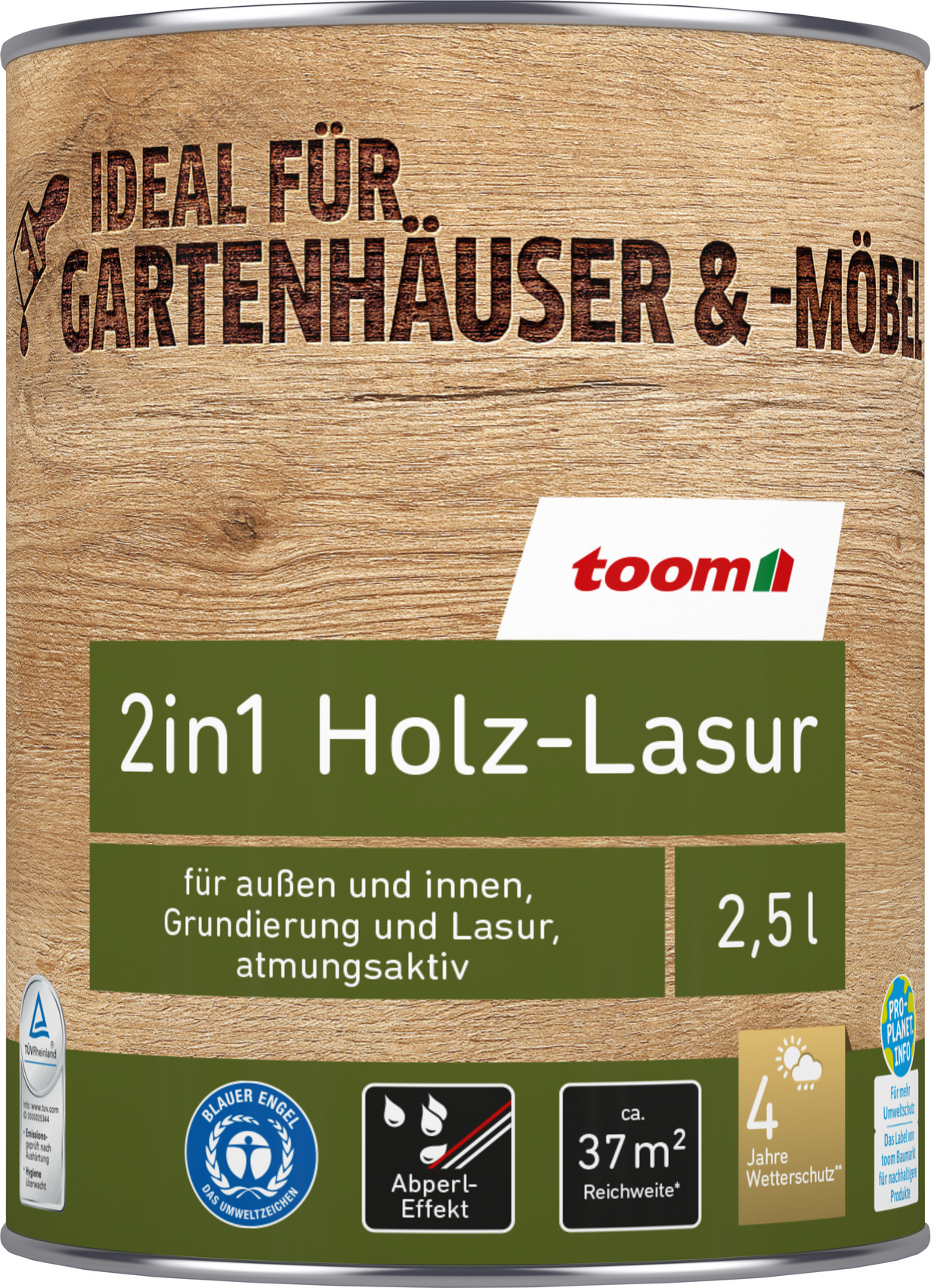 toom 2in1 Holzlasur teakfarben 2,5 l