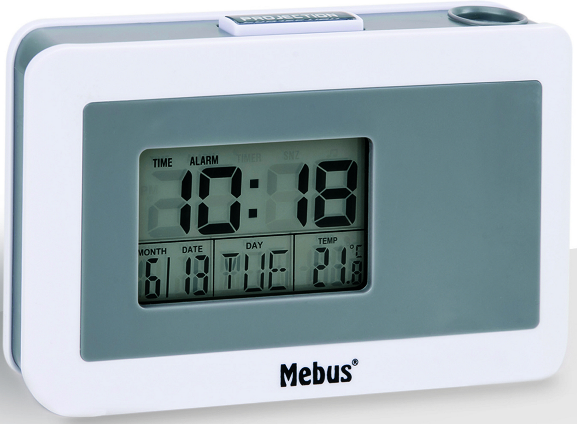 Mebus Projektions-Wecker weiß 13 x 8,1 x 2,5 cm