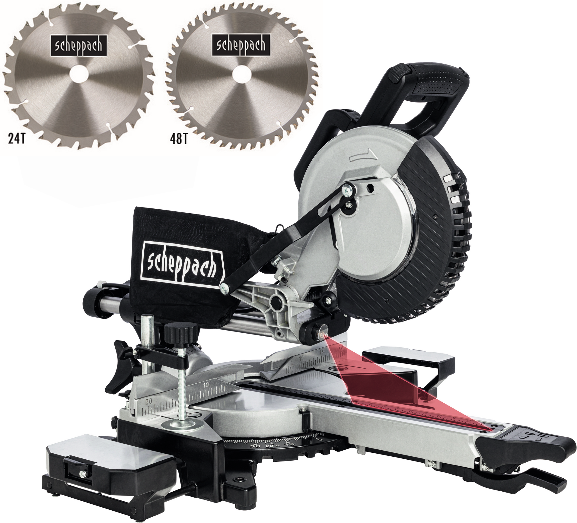 Scheppach Kapp- und Zugsäge 'MST 216 Black Edition' 2000 W, mit 2 Sägeblättern
