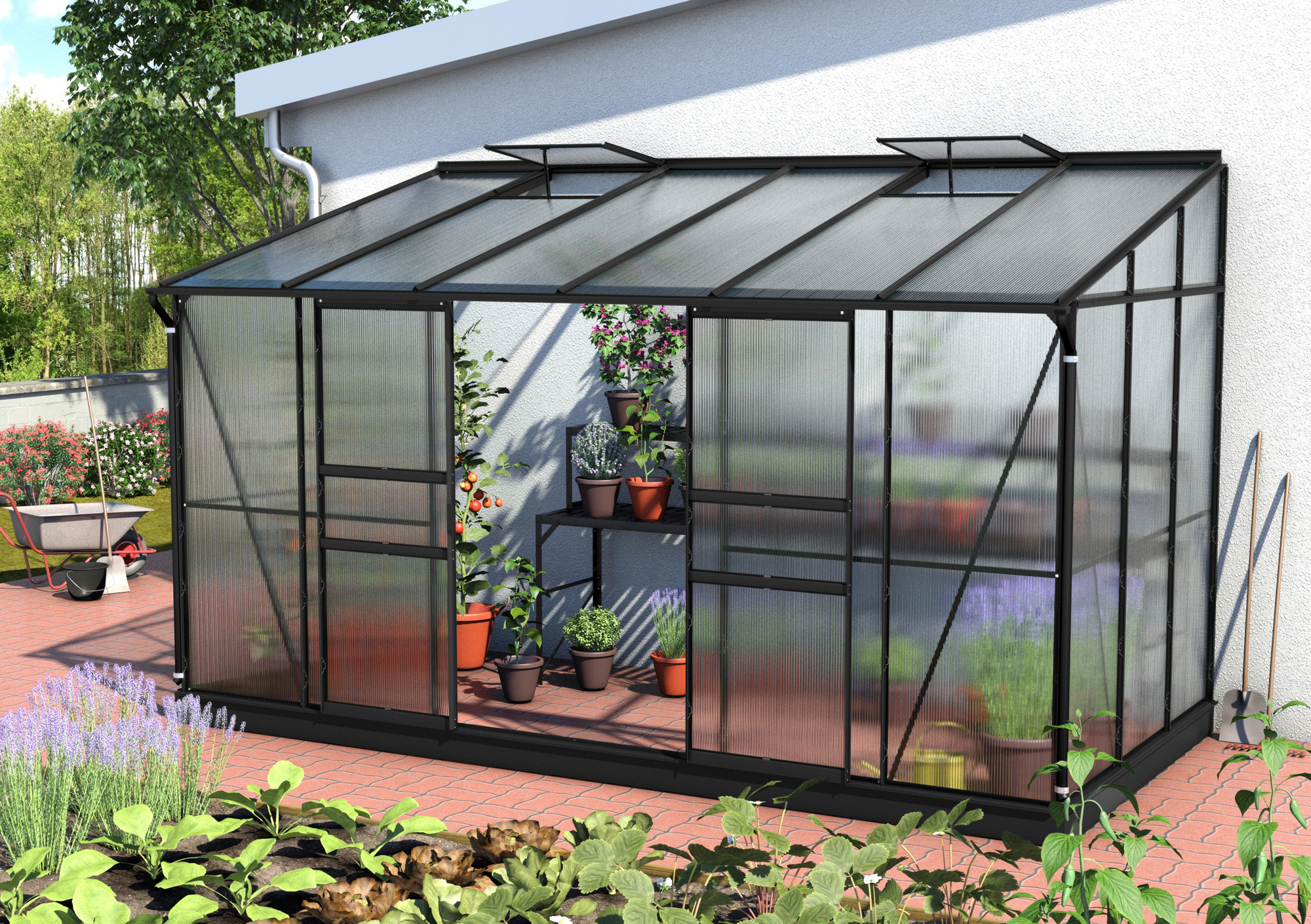 Vitavia Anlehngewächshaus 'Ida 7800' 378,8 x 190,1 cm mit 4 mm Hohlkammerplatten schwarz