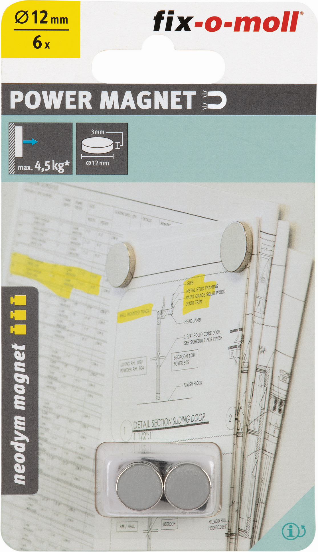 Fix-o-moll Magnetscheibe 'Neodym' silbern Ø 12 x 3 mm, 6 Stück