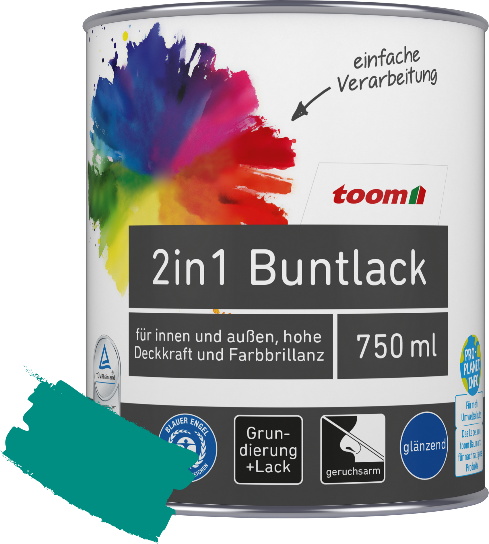 Thumbnail - toom 2in1 Buntlack 'Südseetraum' petrolfarben glänzend 750 ml