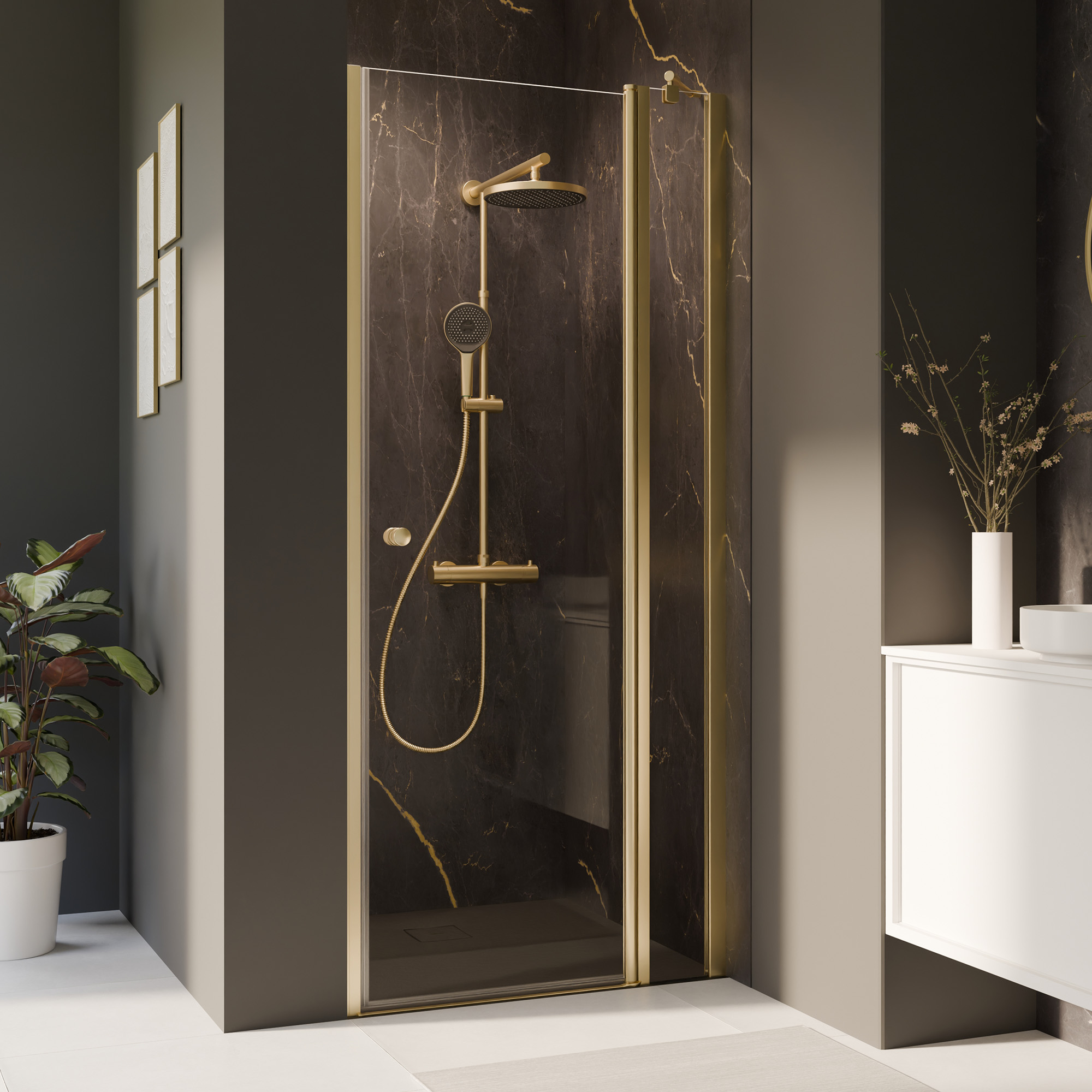 Breuer Drehtür 'Elana 2.0' mit Festteil für Nische, rechts goldfarben, 90 x 200 cm