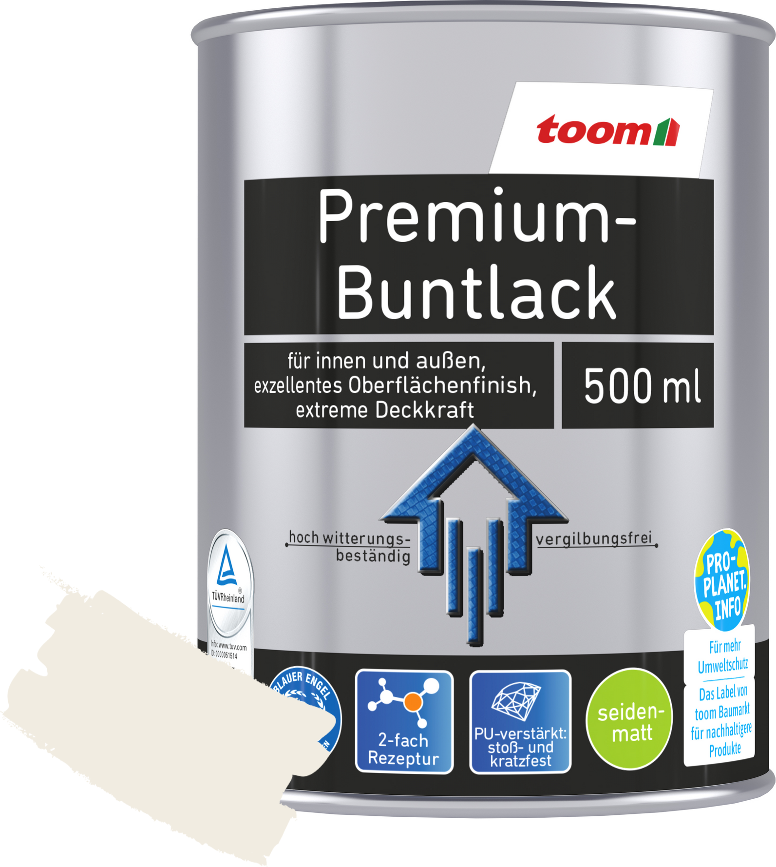 toom Premium-Buntlack 'Bergkristall' cremeweiß seidenmatt 500 ml