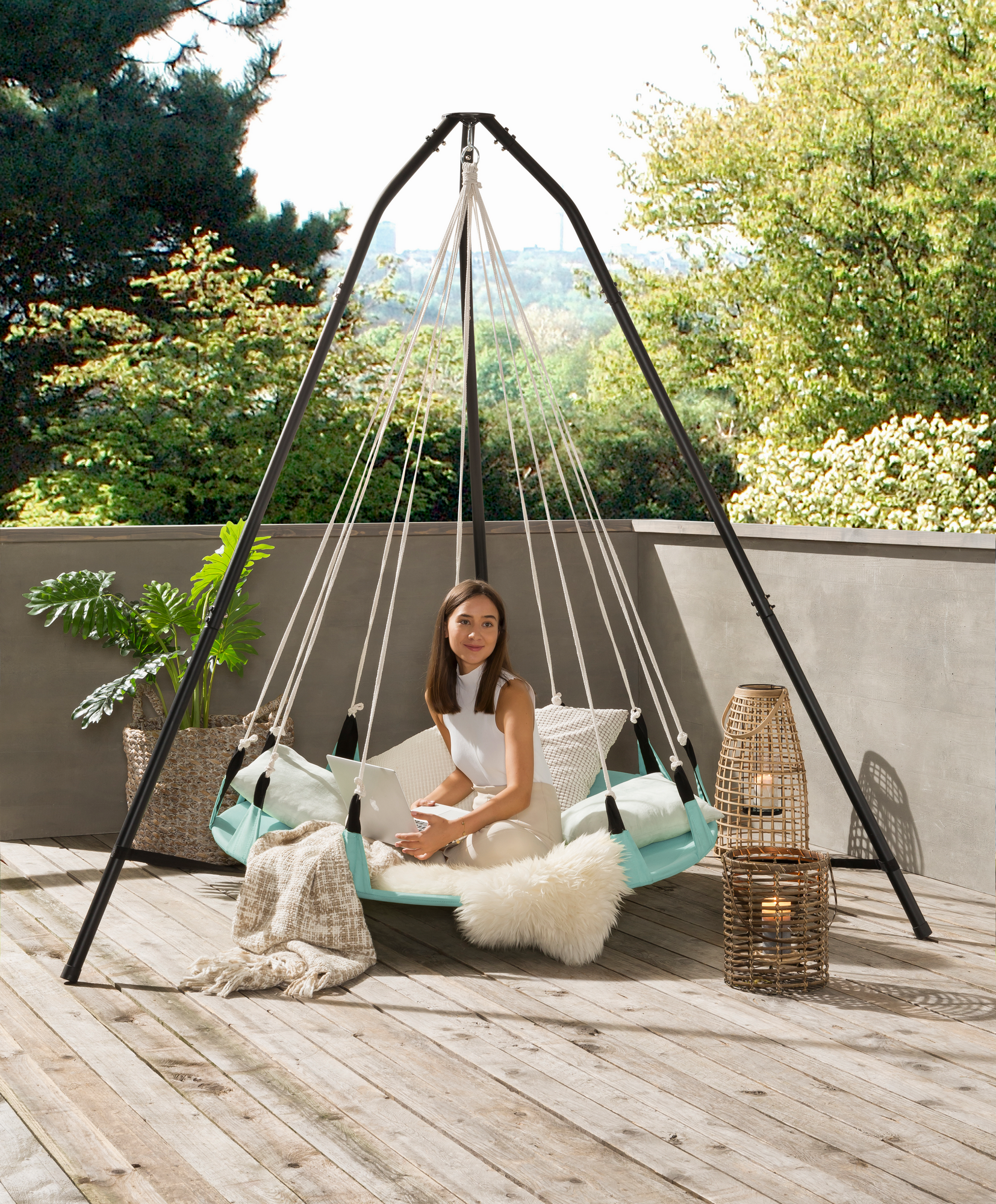 acamp Hängesessel 'Oana' salbei/schwarz Ø 190 x 215 cm