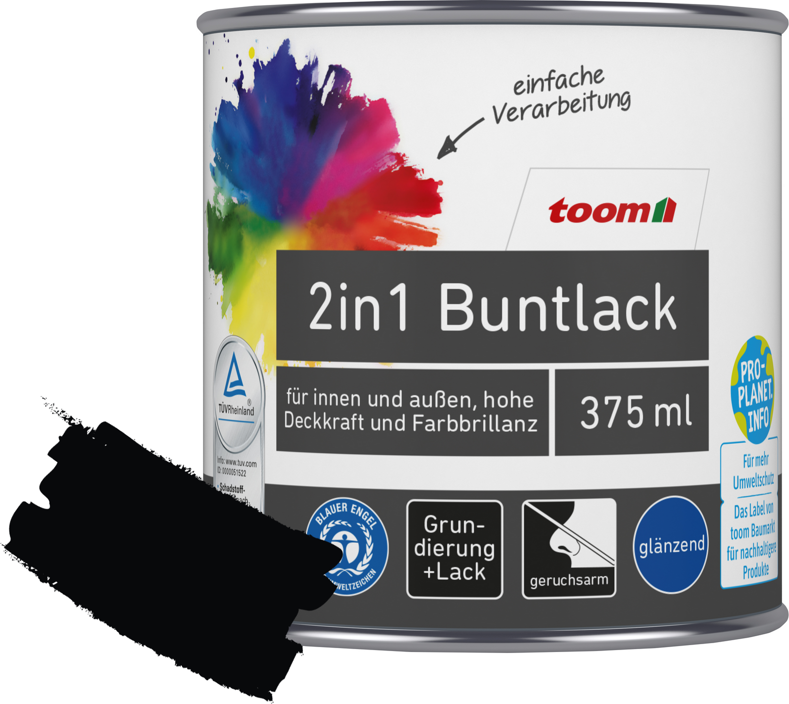 2in1 Buntlack 'Mitternacht' tiefschwarz glänzend 375 ml