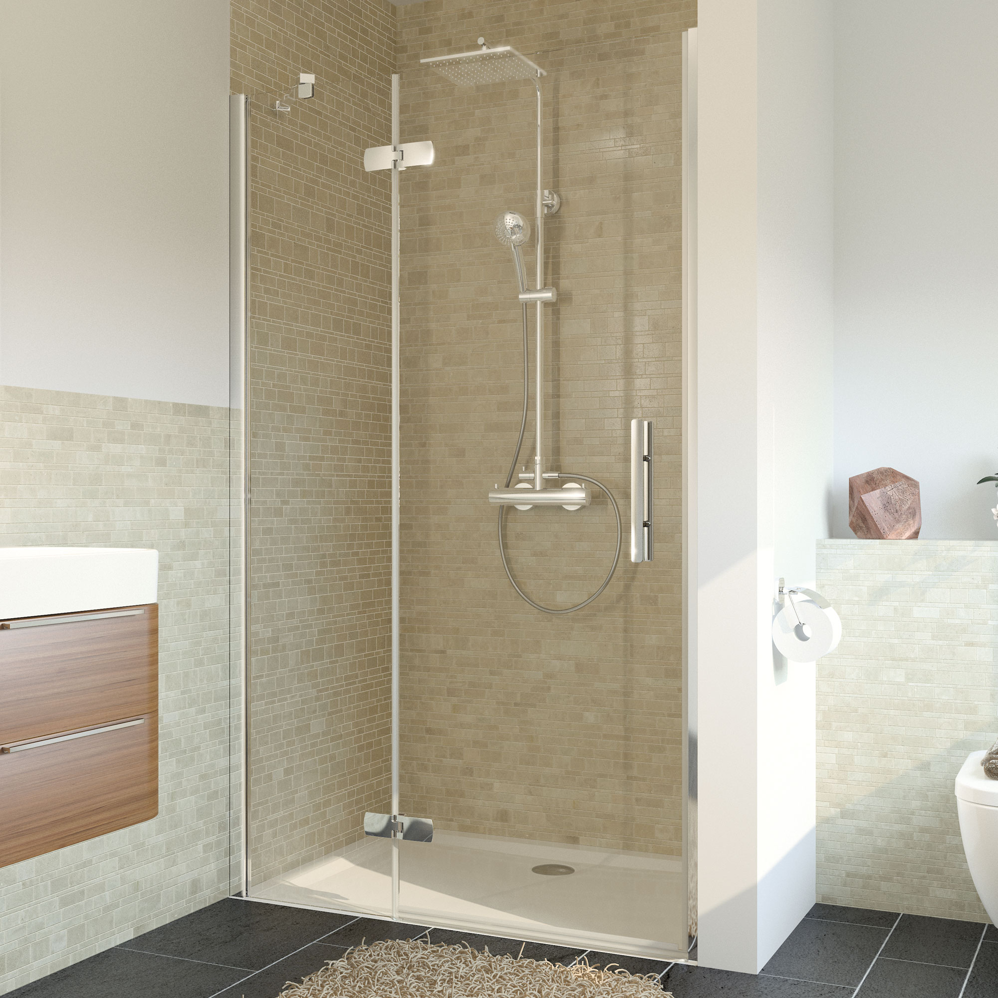 Breuer Drehtür 'Avanta' für Nische, links, teilgerahmt, Chromoptik, 80 x 200 cm