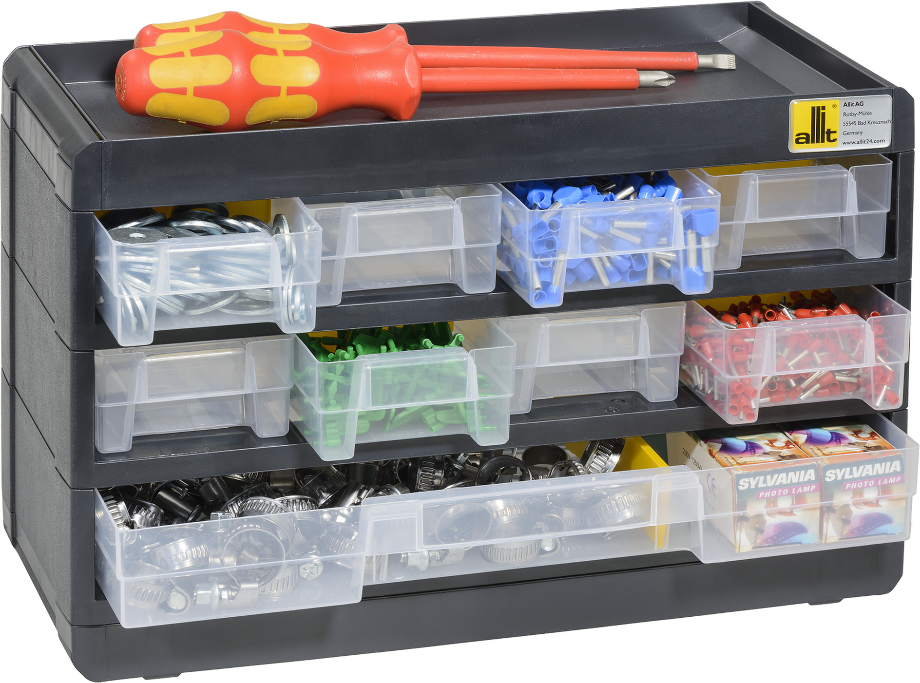 Thumbnail - Allit VarioPlus Kleinteilemagazin 'Basic 15' schwarz/gelb 30 x 19 x 13,5 cm