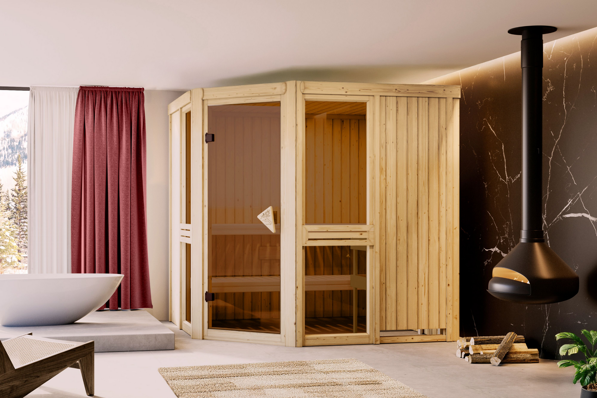Karibu Sauna 'Ana 2' naturbelassen 196 x 198 x 196 cm