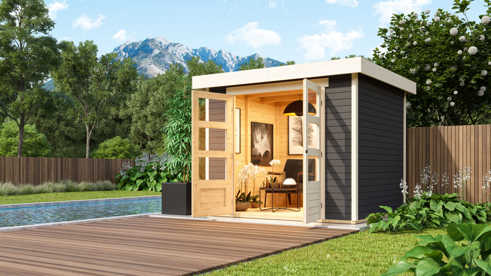 Karibu Gartenhaus 'Dornhan 3' 242 x 217 x 211 cm terragrau