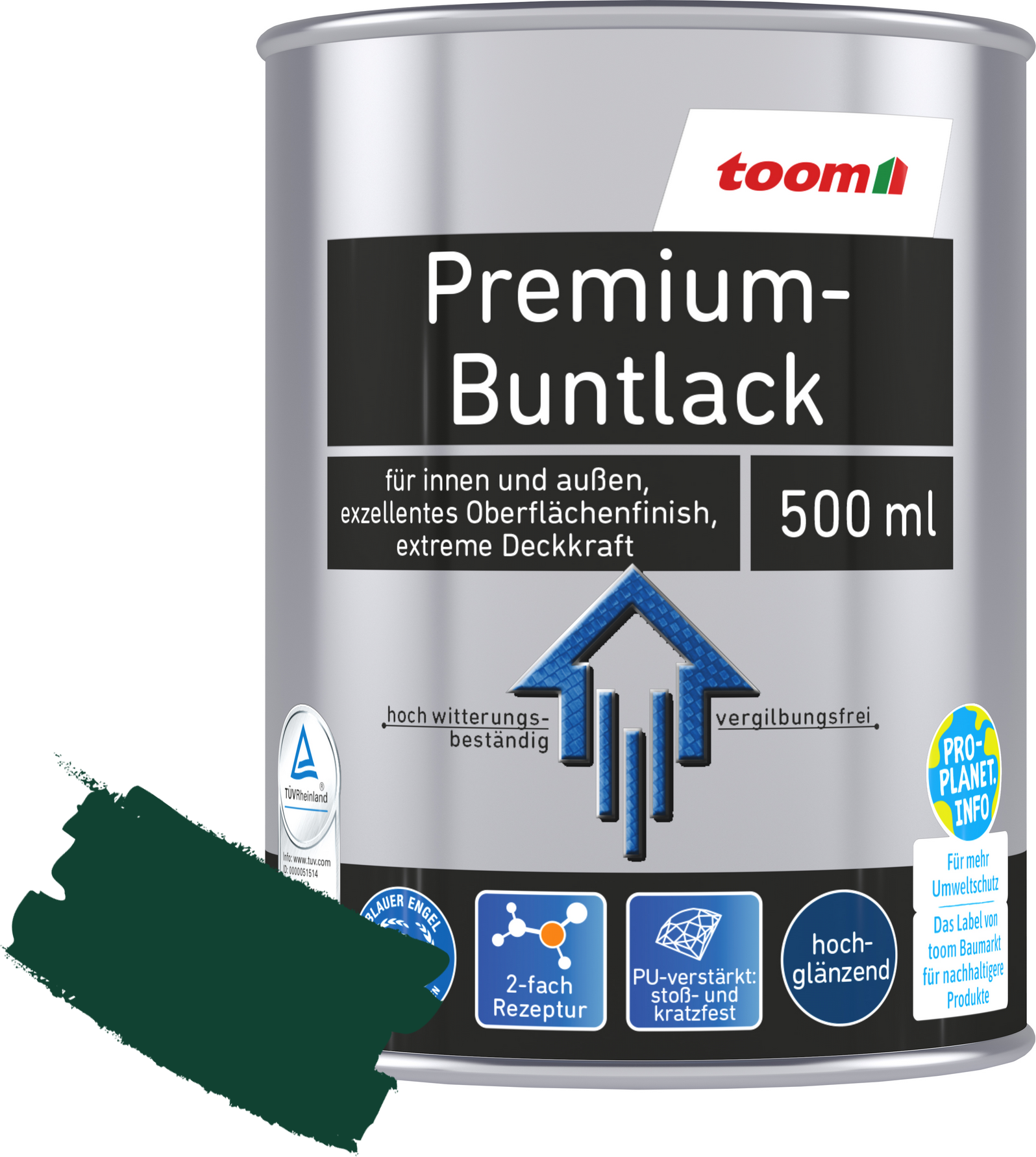 Thumbnail - toom Premium-Buntlack moosgrün glänzend 500 ml