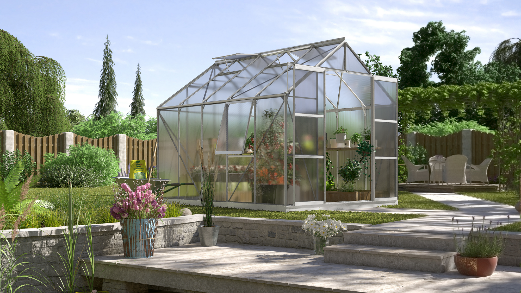 Vitavia Gewächshaus 'Jupiter 8300' 254,4 x 316,6 cm mit 6 mm Hohlkammerplatten aluminiumfarben