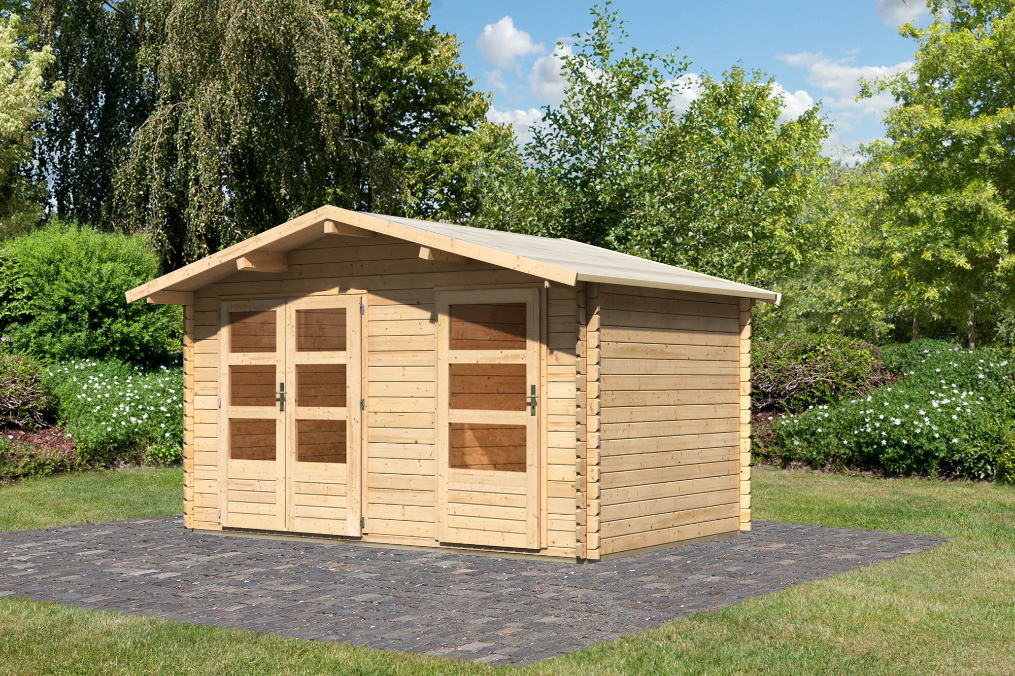 Karibu Blockbohlenhaus 'Vogor' naturbelassen 406 x 247 x 312 cm