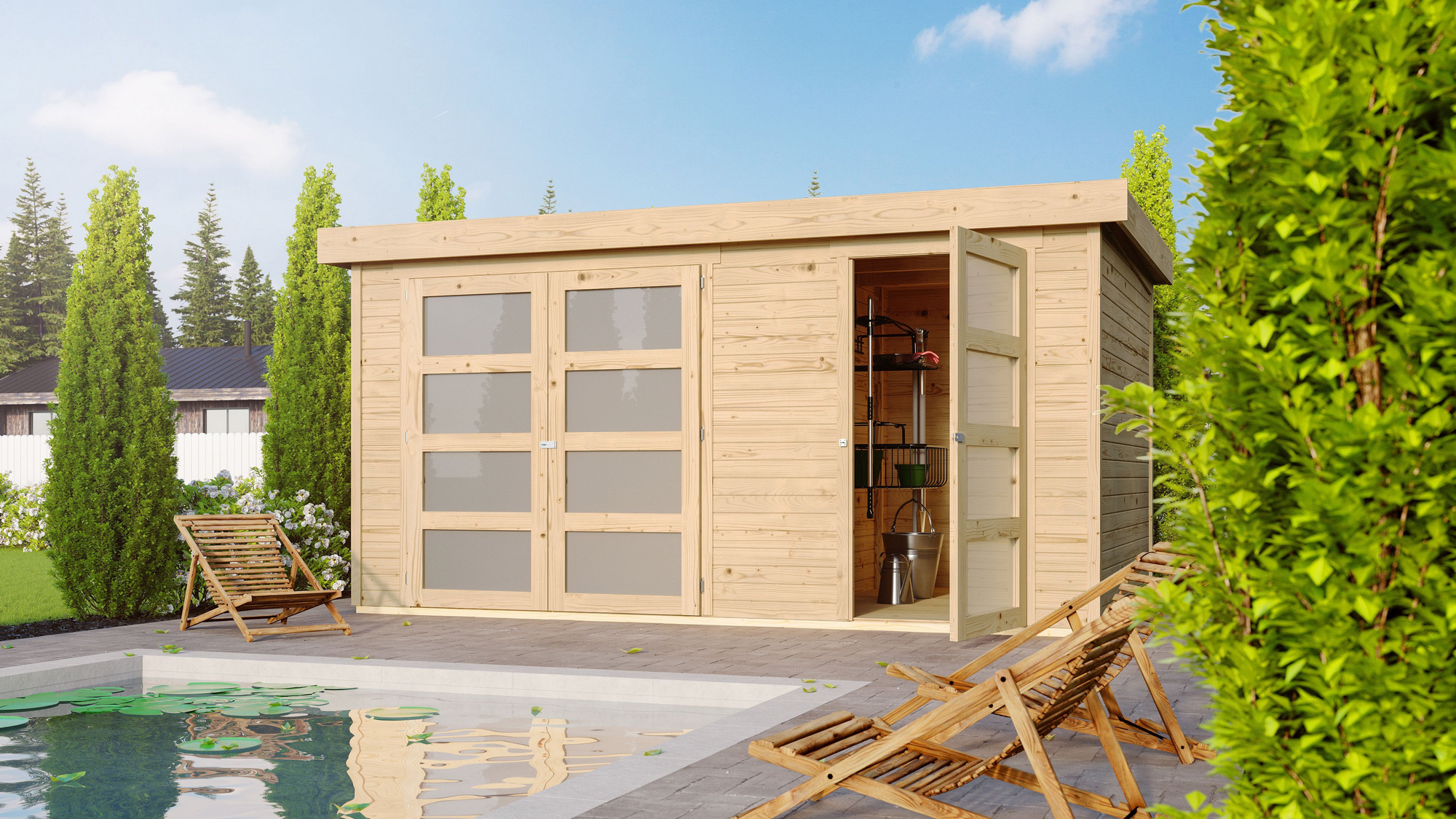 Karibu Gartenhaus 'Fleet' 404 x 217 x 211 cm naturfarben
