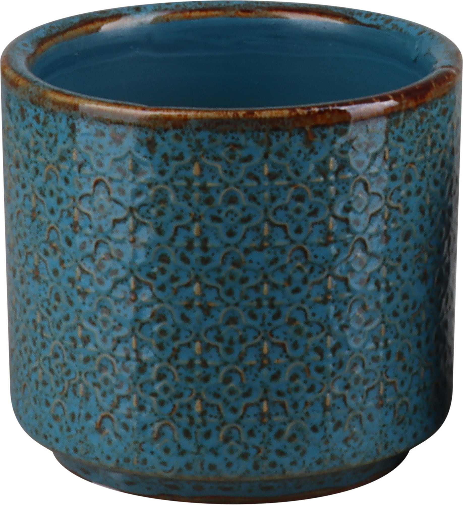 Übertopf Keramik blau/braun glasiert Ø 8,3 x 7,5 cm