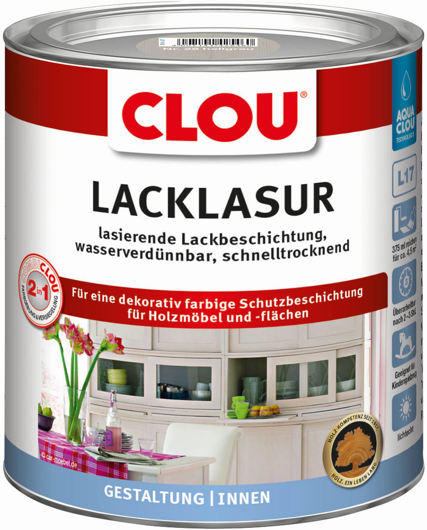 Clou Lacklasur hellgrau 375 ml