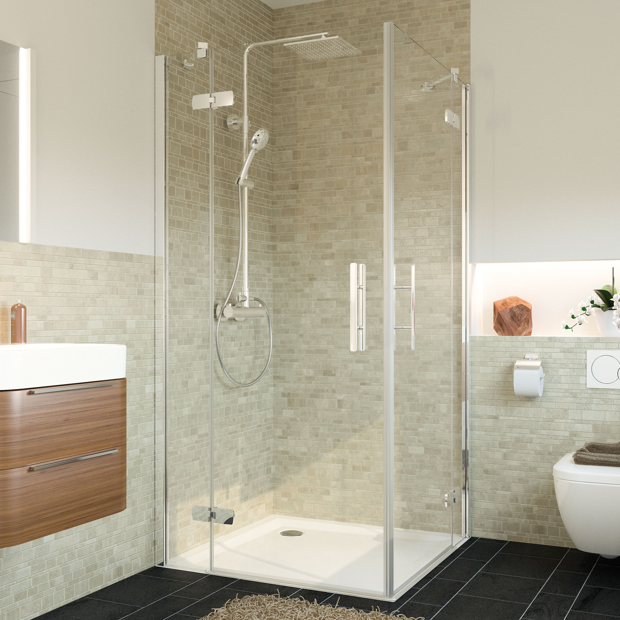 Breuer Eckeinstieg 'Avanta' mit Drehtür, teilgerahmt, Chromoptik, 80 x 200 x 80 cm, 4-teilig