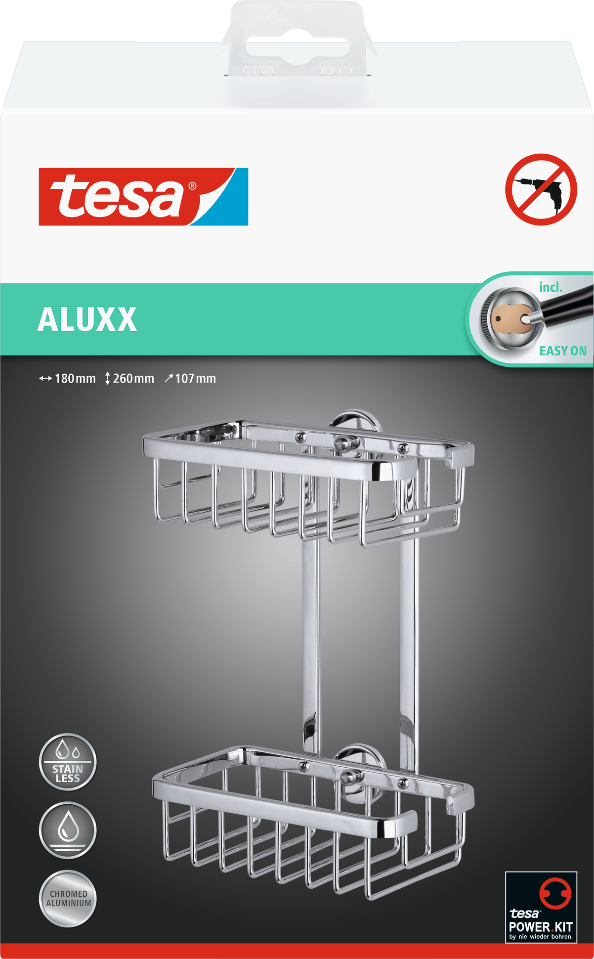 tesa Duschregal 'Aluxx' mit Klebelösung 26 x 18 x 10,7 cm