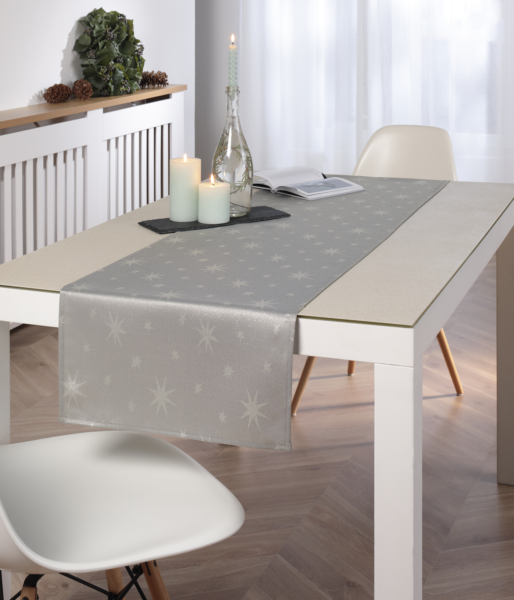 Tischläufer 'Stellato' silbergrau/silber 150 x 40 cm