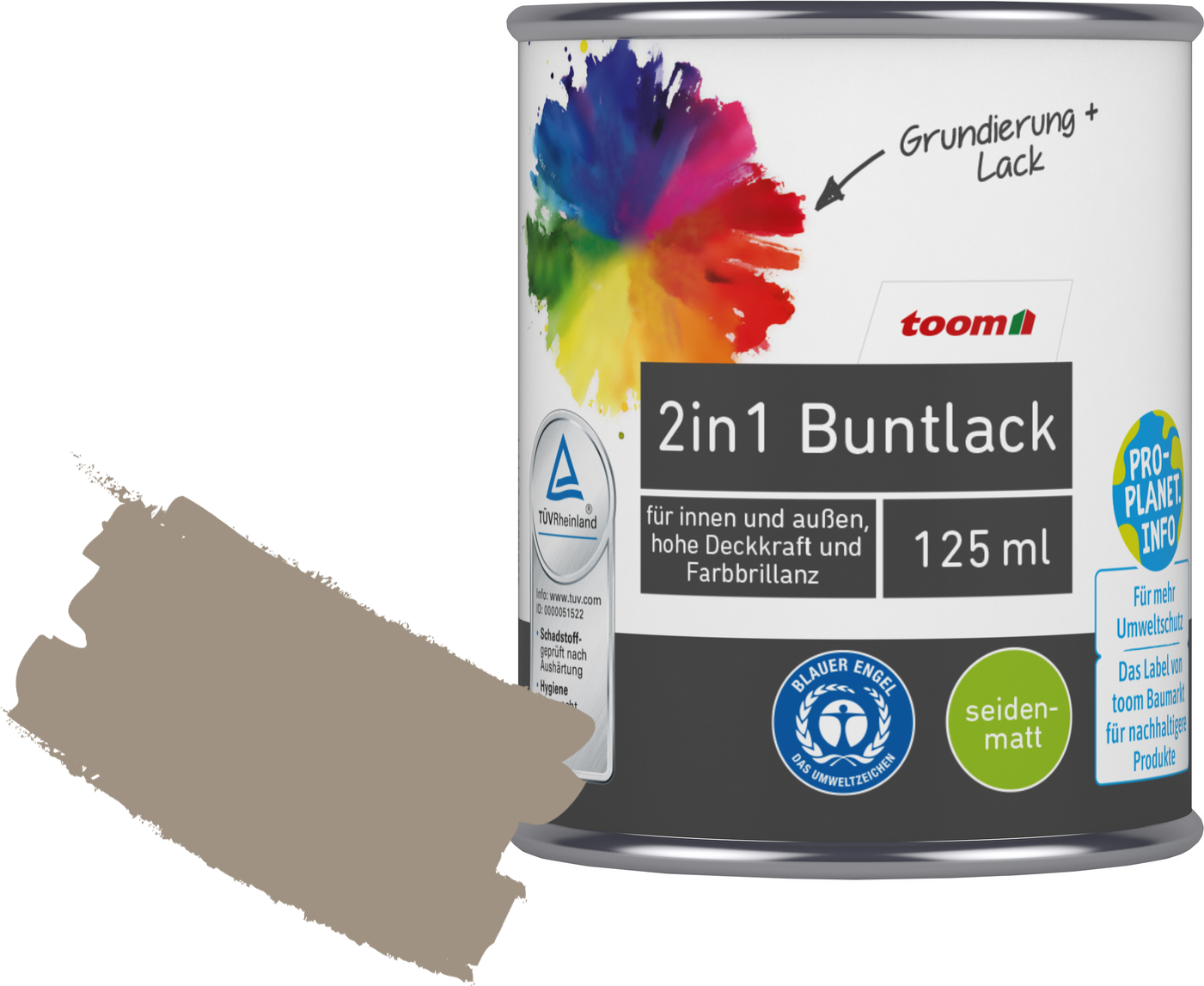 Thumbnail - toom 2in1 Buntlack 'Treibholz' hellbraun seidenmatt 125 ml