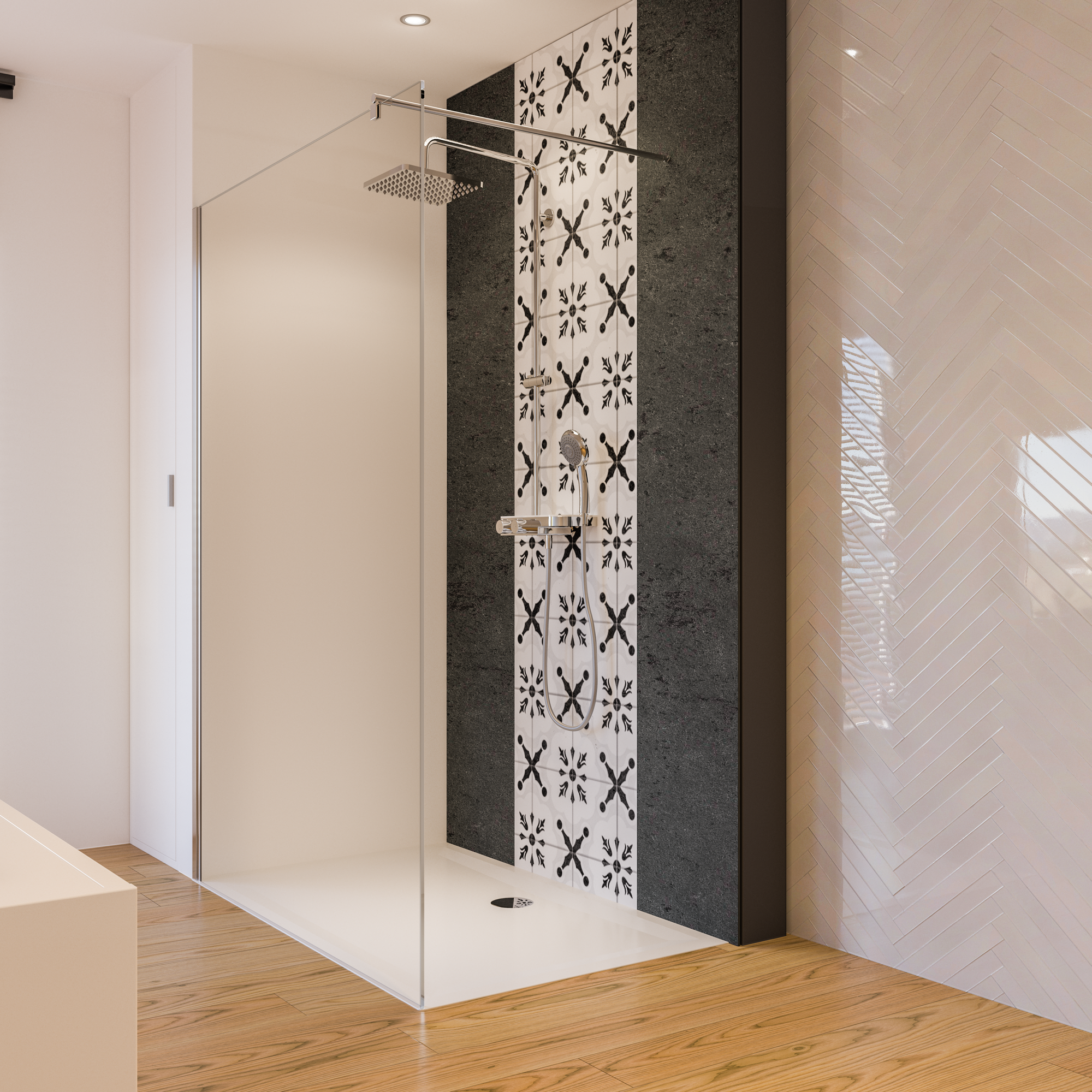 toom Walk-In Duschwand 'Beta' teilgerahmt, Klarglas chromefarben 120 x 190 cm