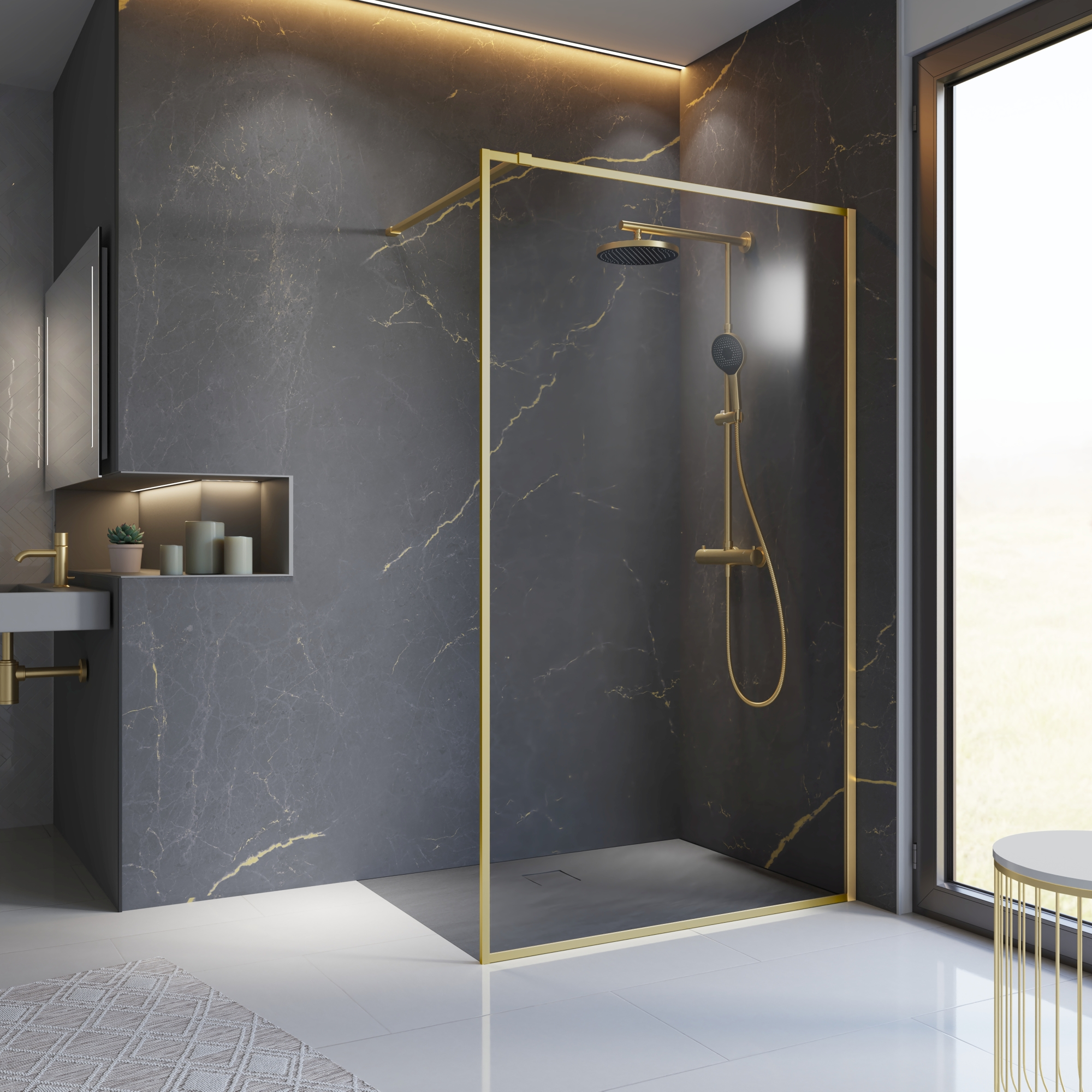 Thumbnail - Schulte Walk-In-Duschwand 'Trend 2.0' Goldoptik 100 x 200 cm