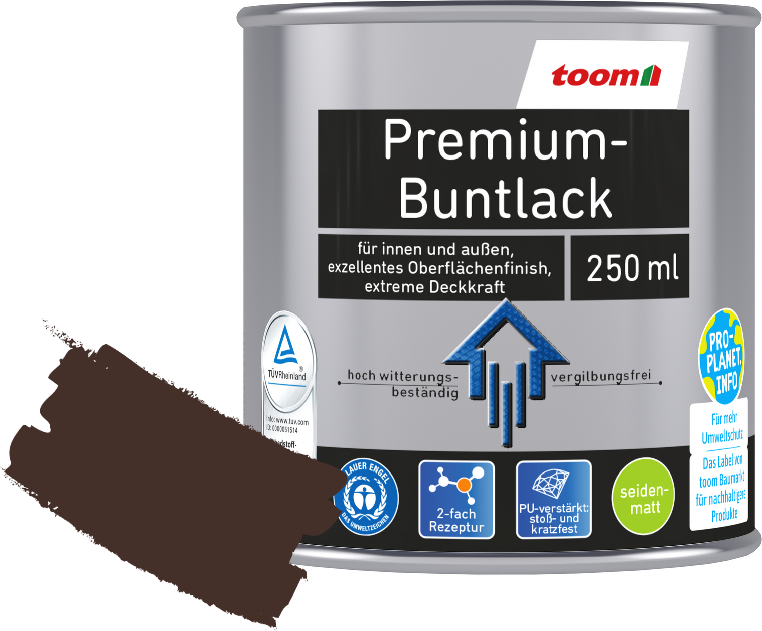 Thumbnail - toom Premium-Buntlack schokobraun seidenmatt 250 ml