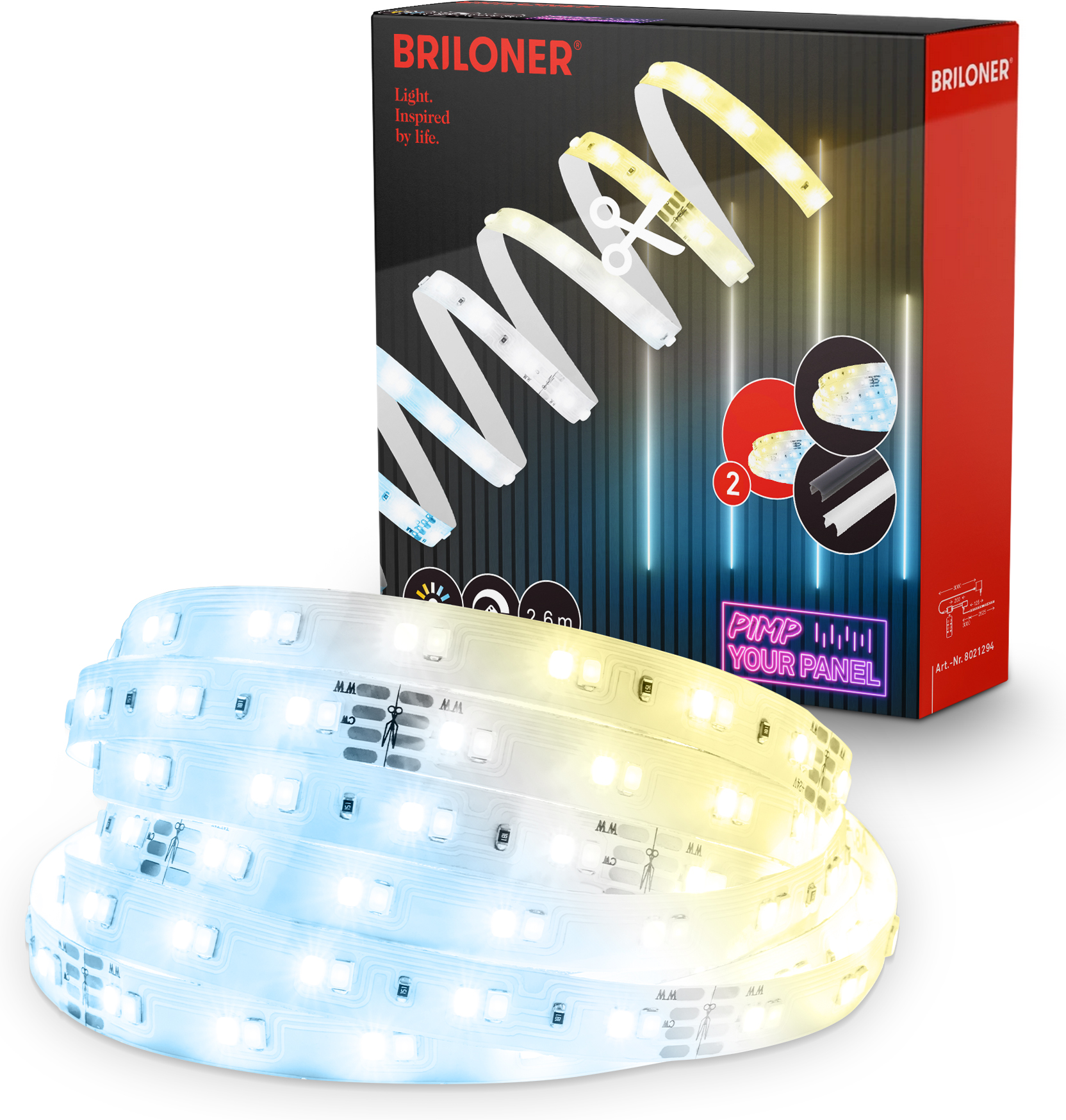 Thumbnail - Briloner LED Stripe Ergänzungs-Set 'Pimp your Panel' 500 lm 3000 K CCT einstellbares weiß 2,6 m 230V geeignet für Akusti...