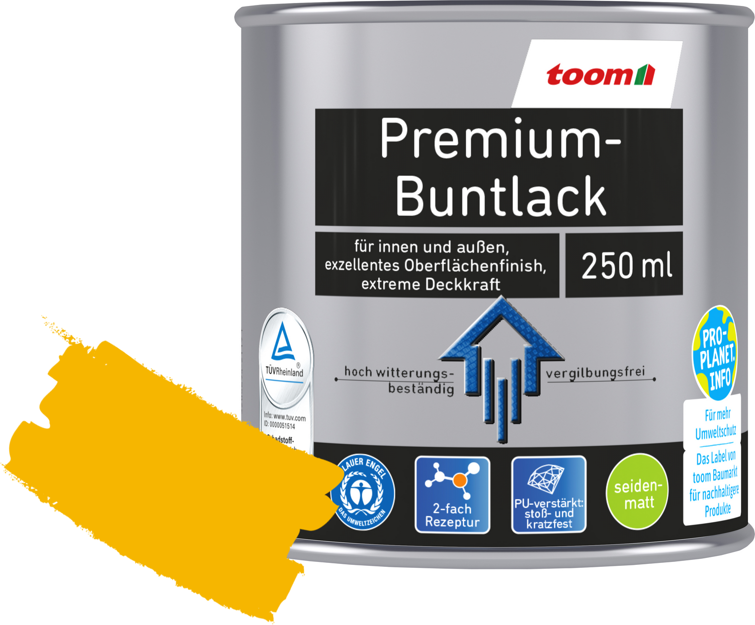 toom Premium-Buntlack rapsgelb seidenmatt 250 ml