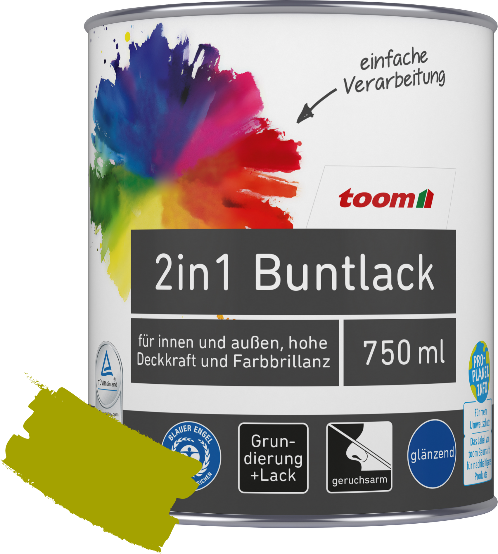 toom 2in1 Buntlack 'Frühlingswiese' limettengrün glänzend 750 ml