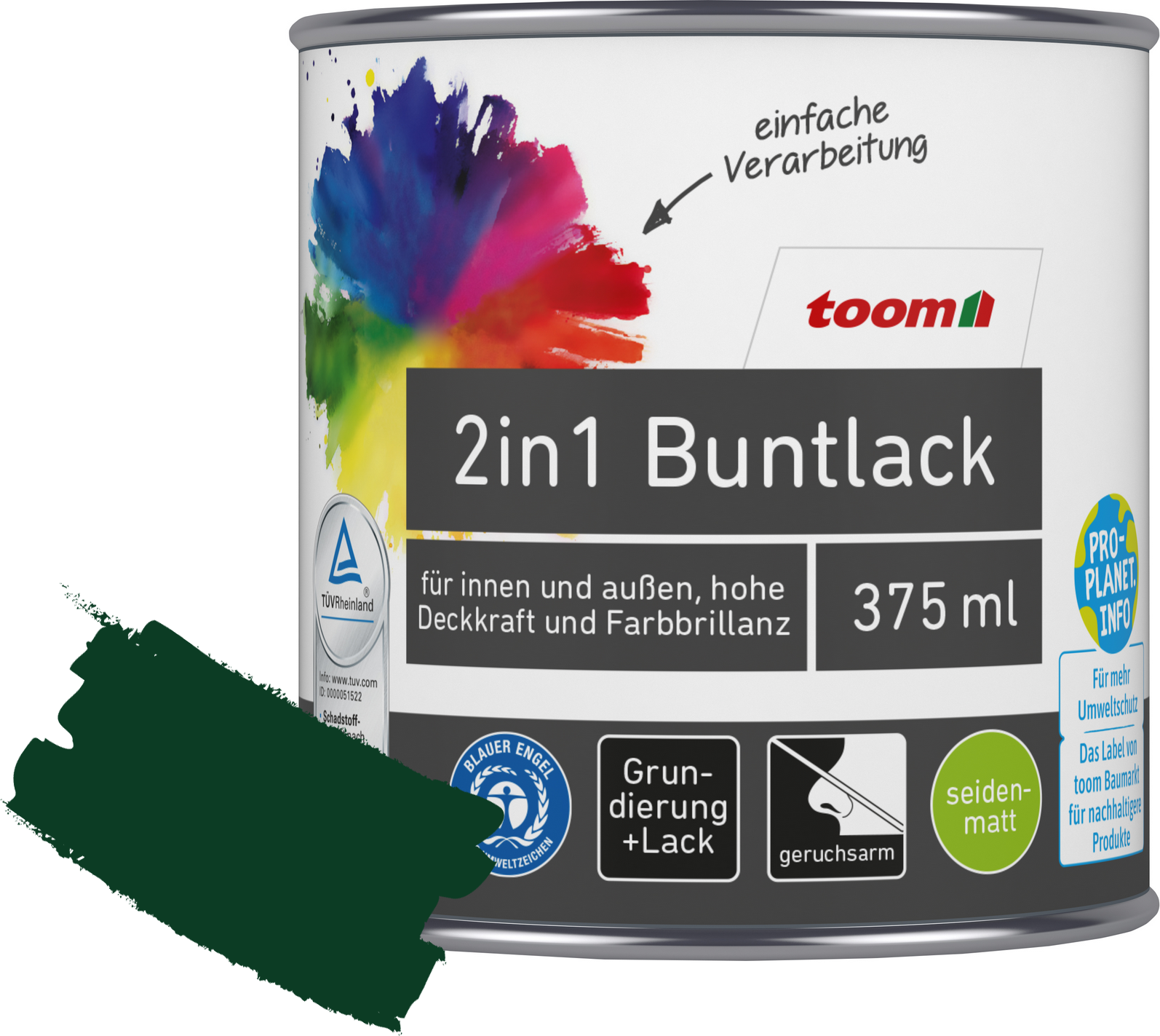 Thumbnail - toom 2in1 Buntlack 'Morgentau' moosgrün seidenmatt 375 ml