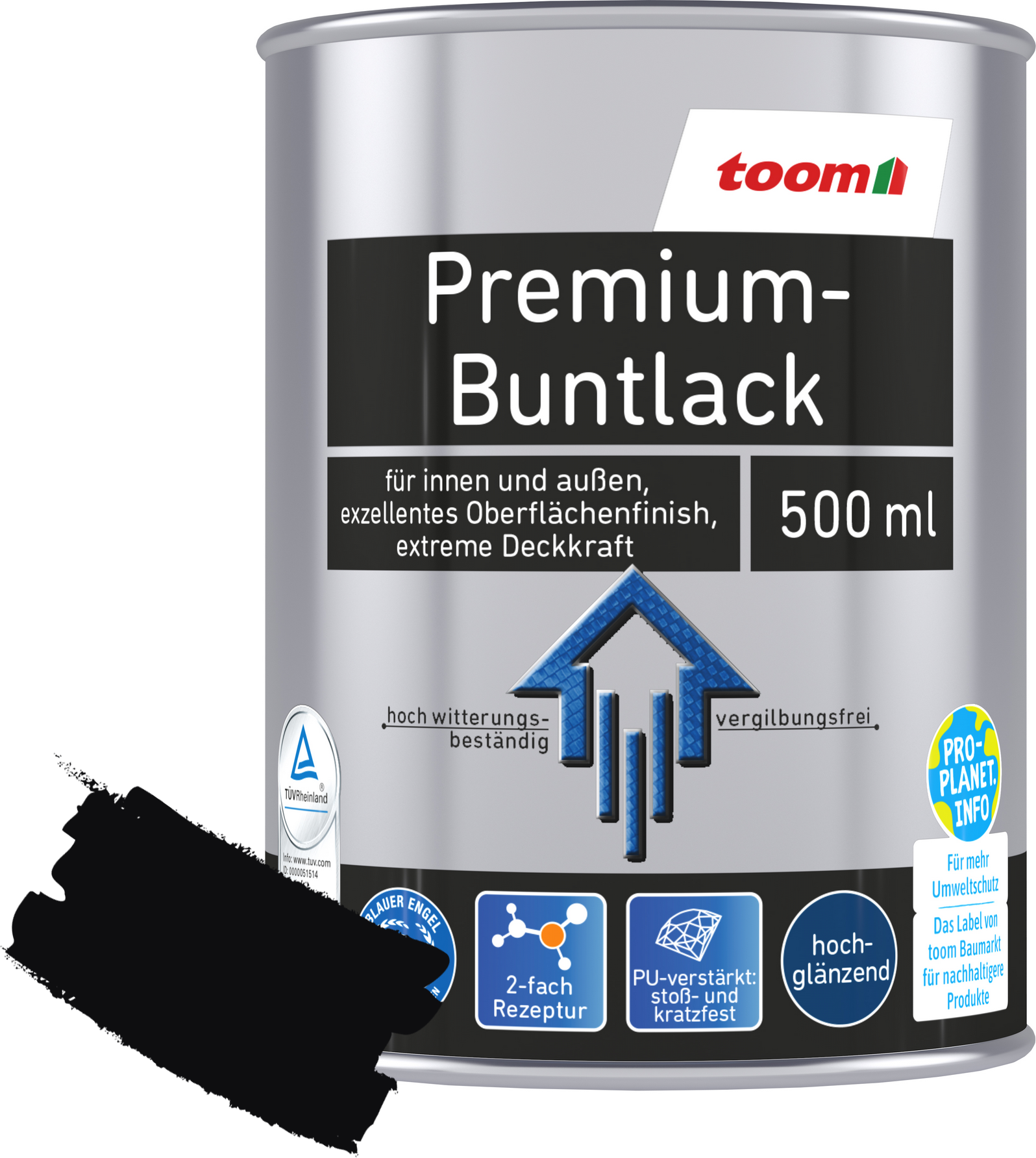 Thumbnail - toom Premium-Buntlack tiefschwarz glänzend 500 ml