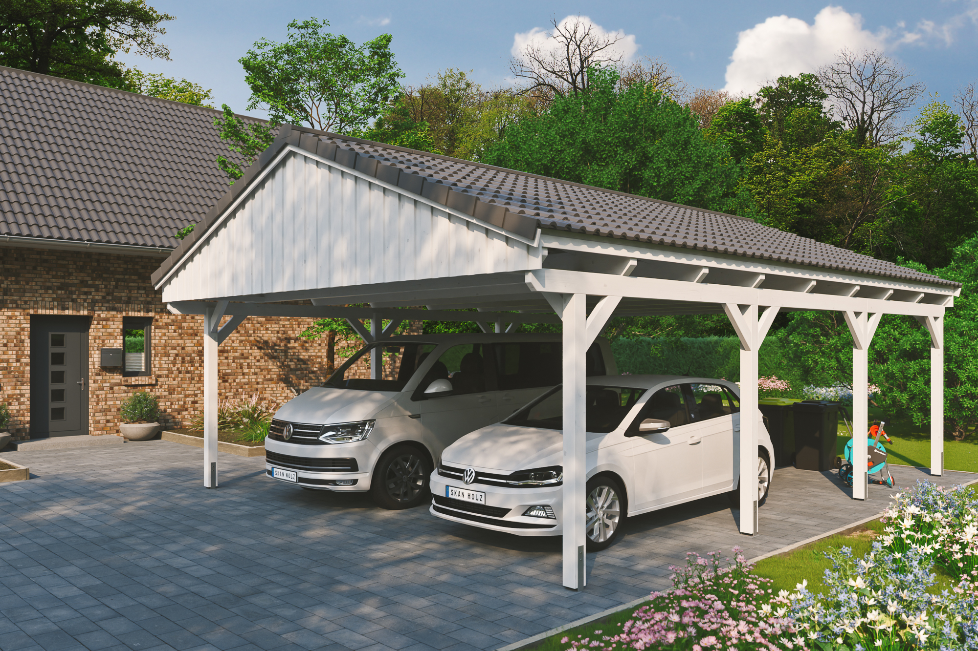Thumbnail - SKAN HOLZ Doppelcarport 'Fichtelberg' 618 x 808 cm weiß mit Dachlattung