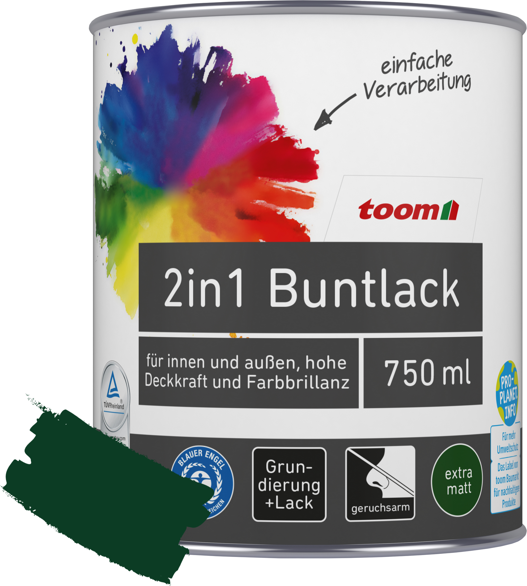 toom 2in1 Buntlack 'Morgentau' moosgrün matt 750 ml