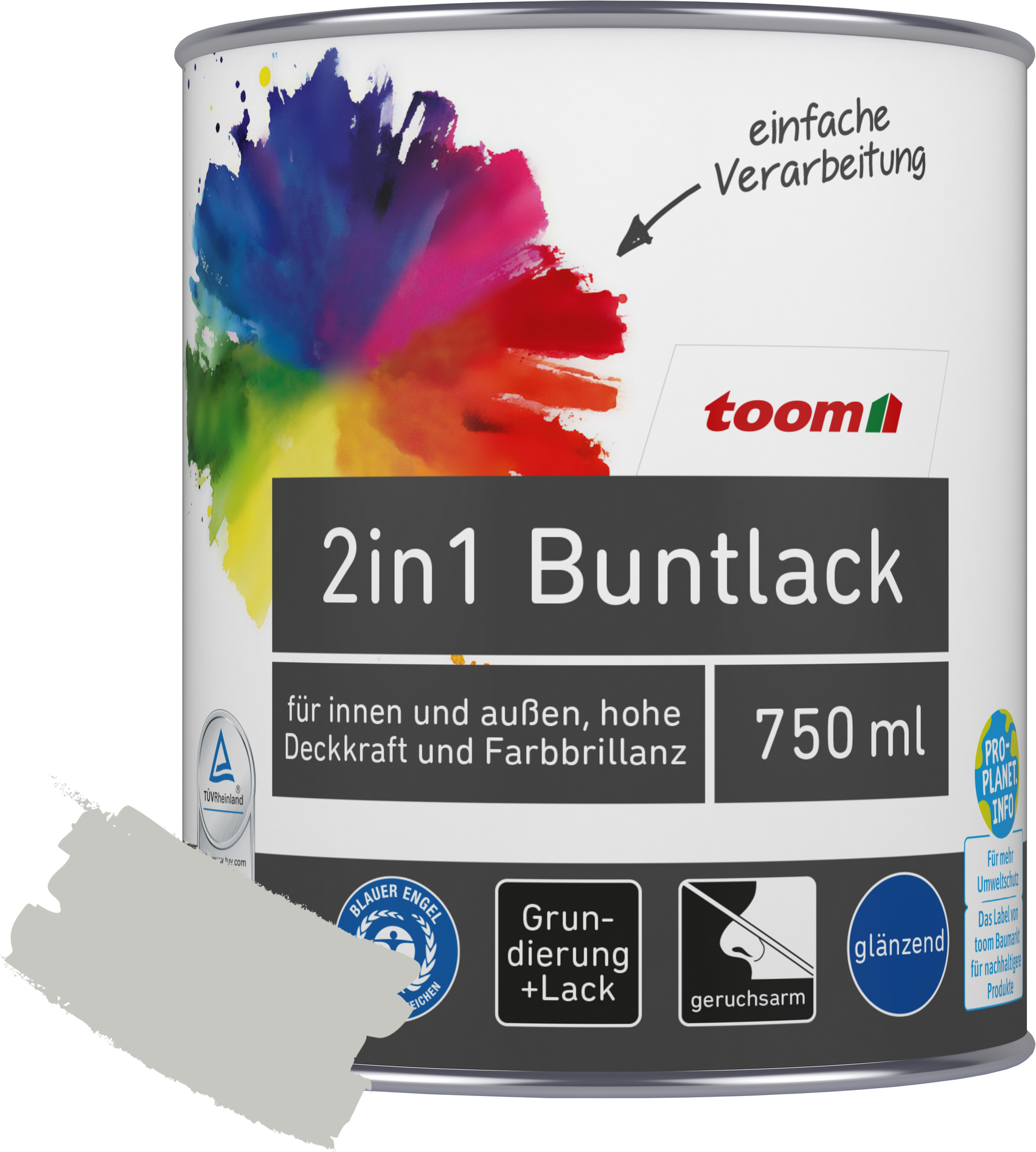 Thumbnail - toom 2in1 Buntlack 'Mondschein' lichtgrau glänzend 750 ml