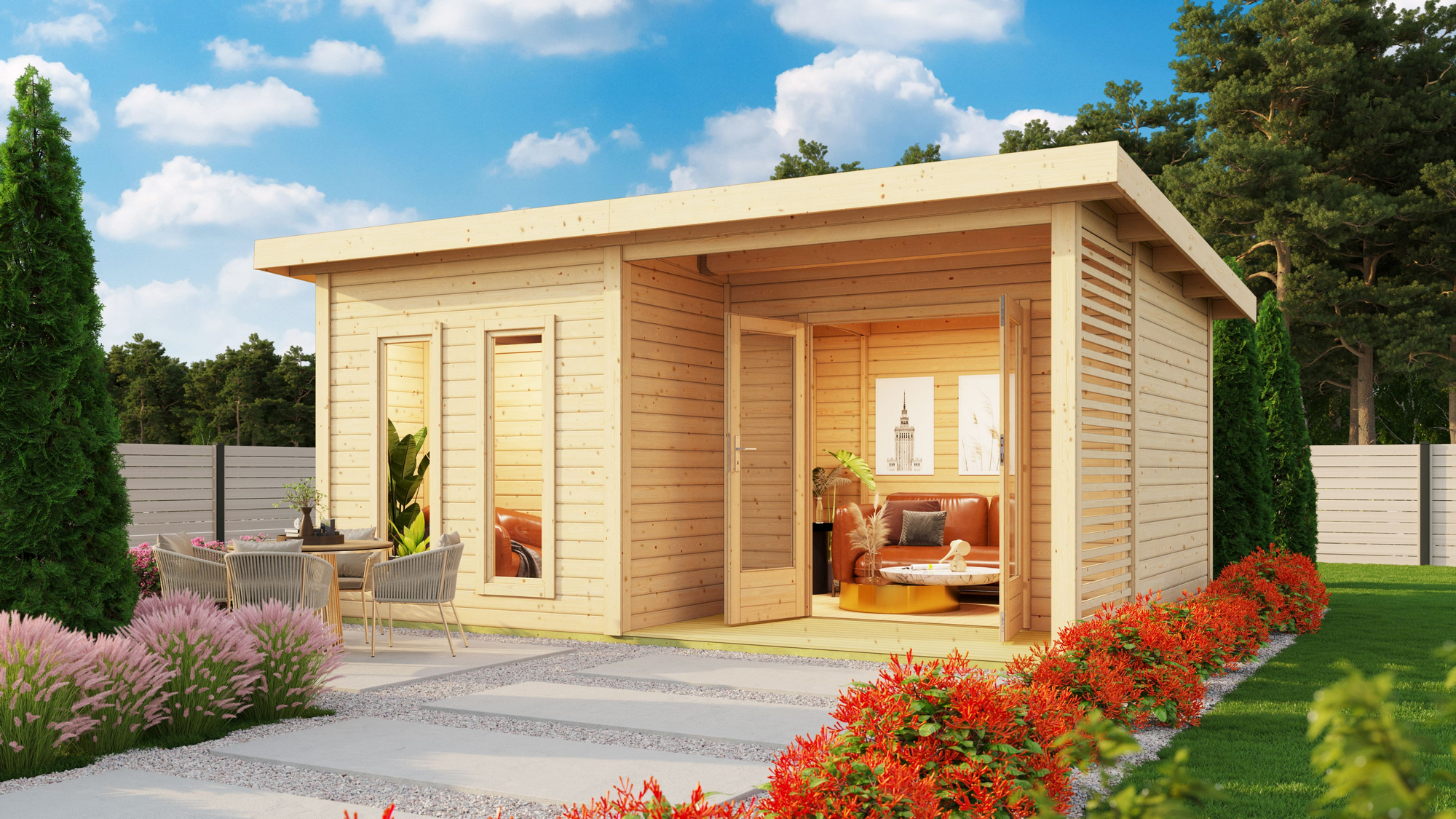 Karibu Saunahaus 'Francisco 5' A naturbelassen 9 kW Ofen externeSteuerung 509 x 369 x 253 cm