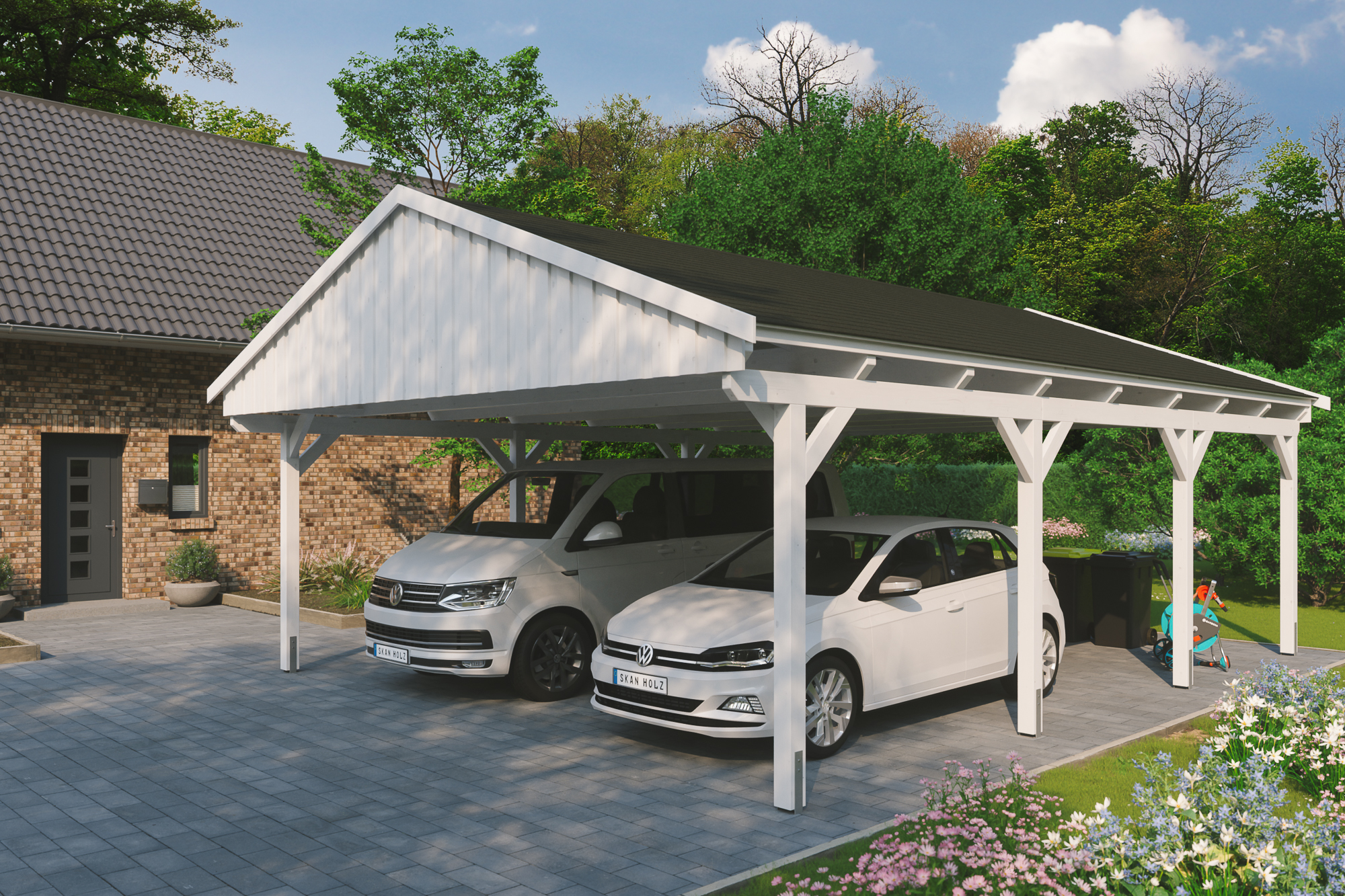 Thumbnail - SKAN HOLZ Doppelcarport 'Fichtelberg' 618 x 808 cm weiß mit schwarzen Schindeln