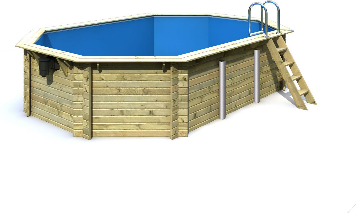 Karibu Massivholzpool-Set 'Maui 4' 560 x 350 x 124 cm mit Edelstahlleiter und Filteranlage
