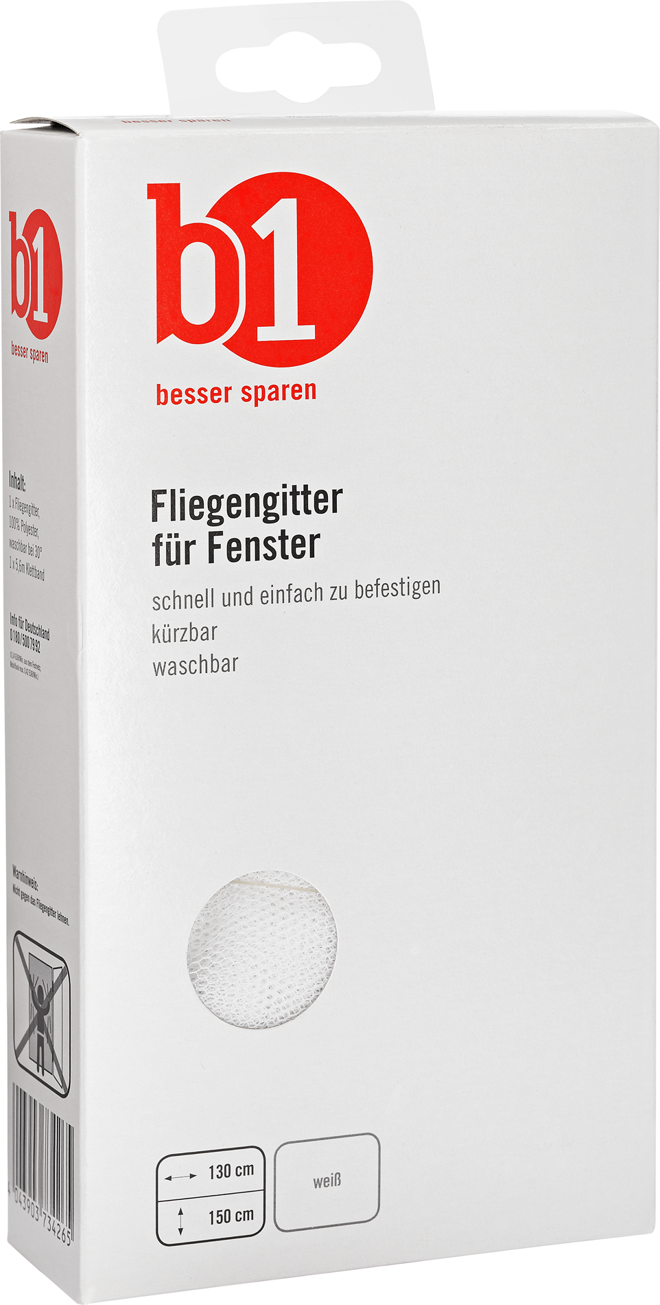 B1 Fensterfliegengitter weiß 130 x 150 cm