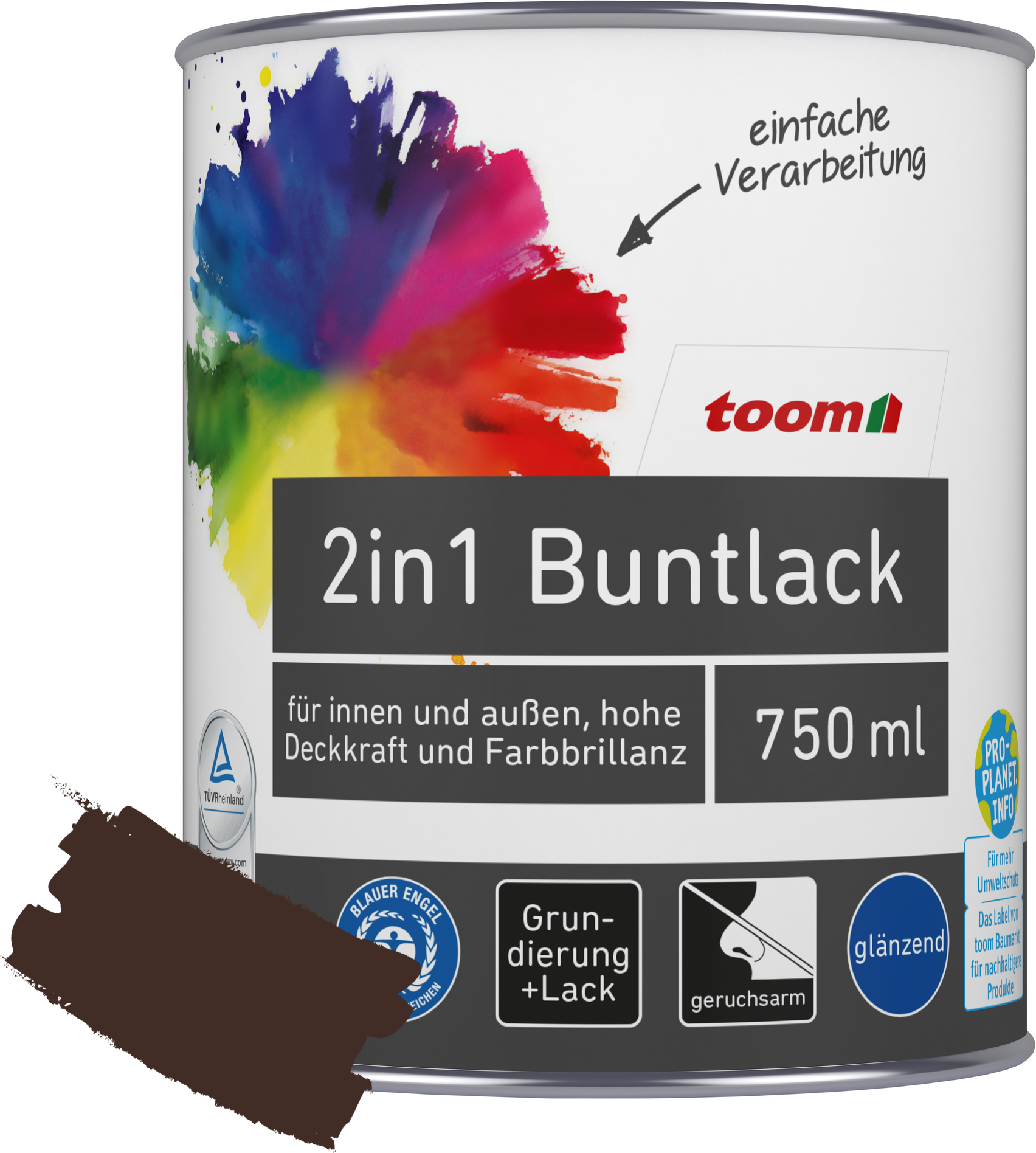 Thumbnail - toom 2in1 Buntlack 'Edelbraun' schokobraun glänzend 750 ml
