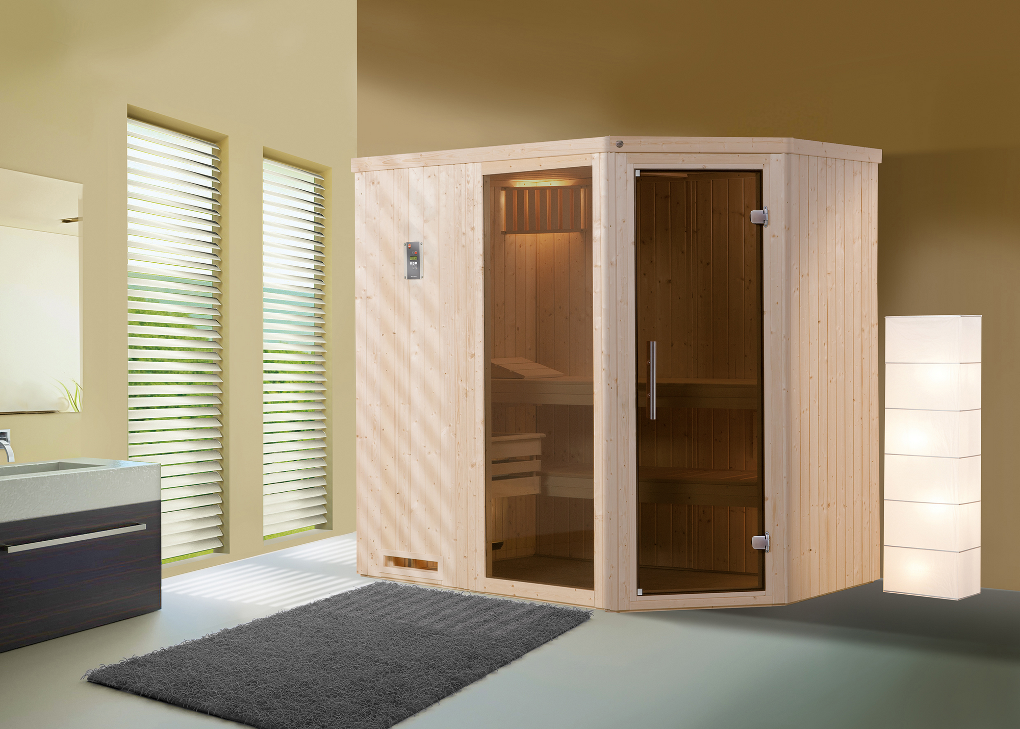 Weka Element-Ecksauna 'Varberg 1' 194 x 144 cm mit Glastür, Fenster